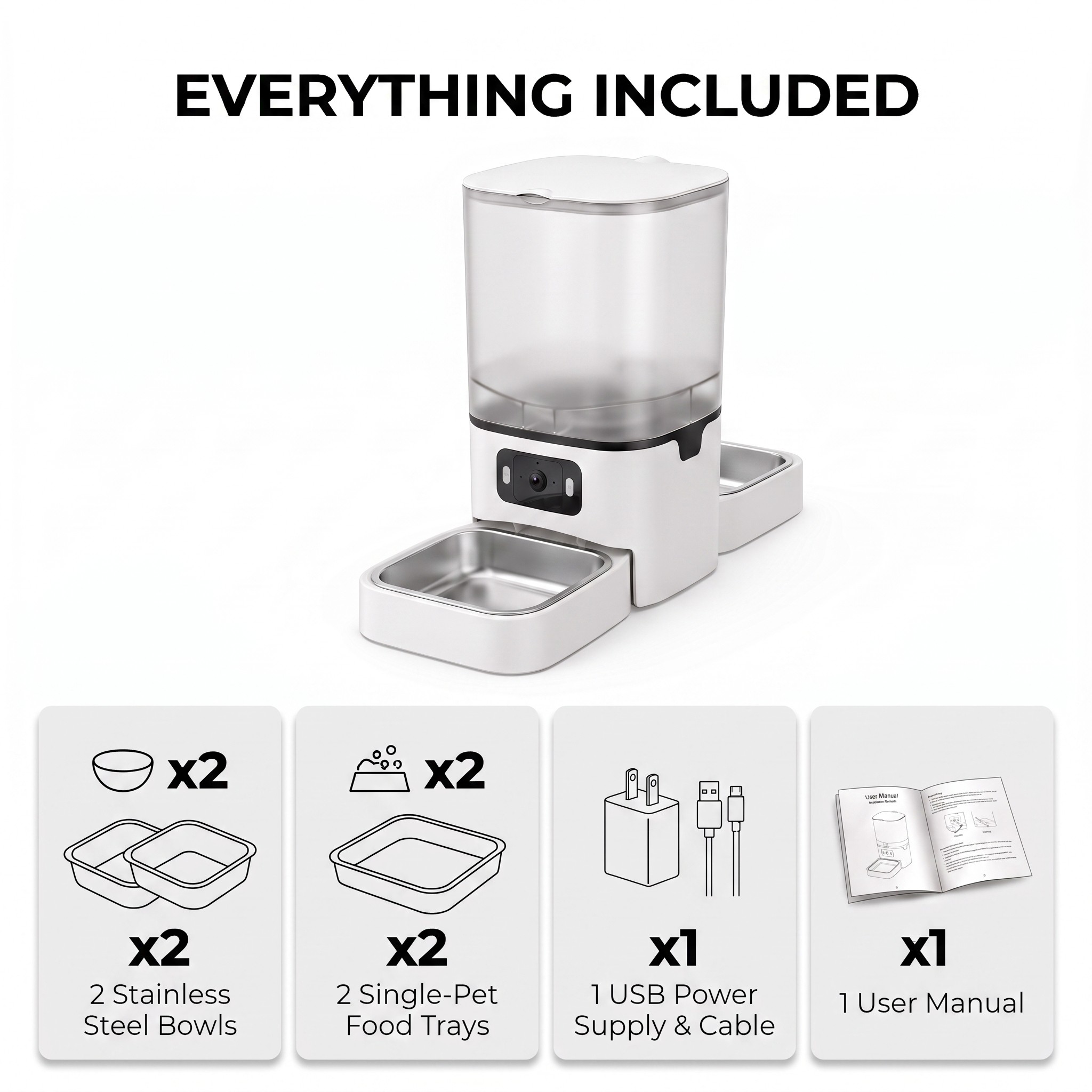 Automatic Pet Feeder 6L with HD Camera and Two Bowls