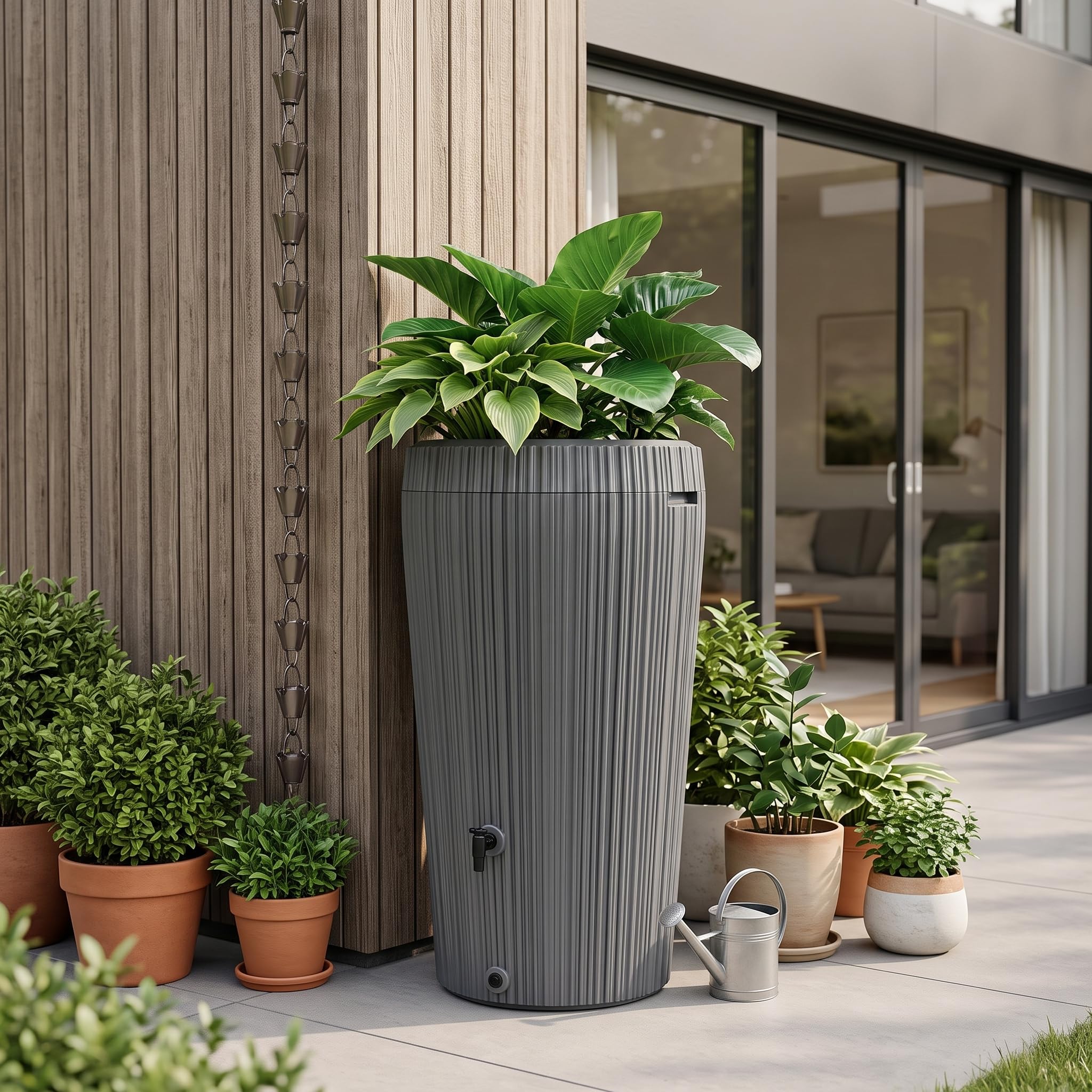 Water Butt 210L with Built-In Planter Grey - Image 3