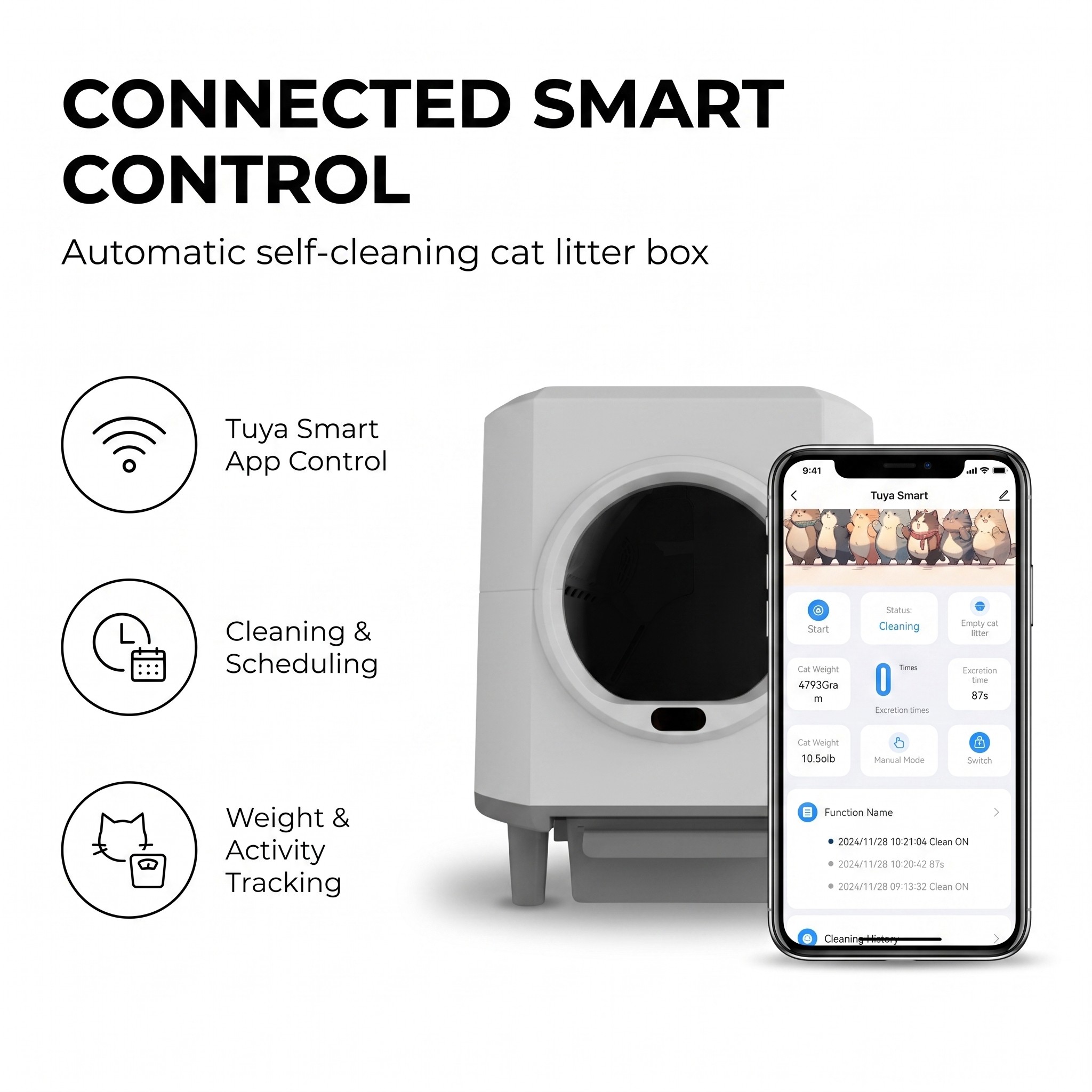 Enclosed Automatic Self-Cleaning Cat Litter Box 80L