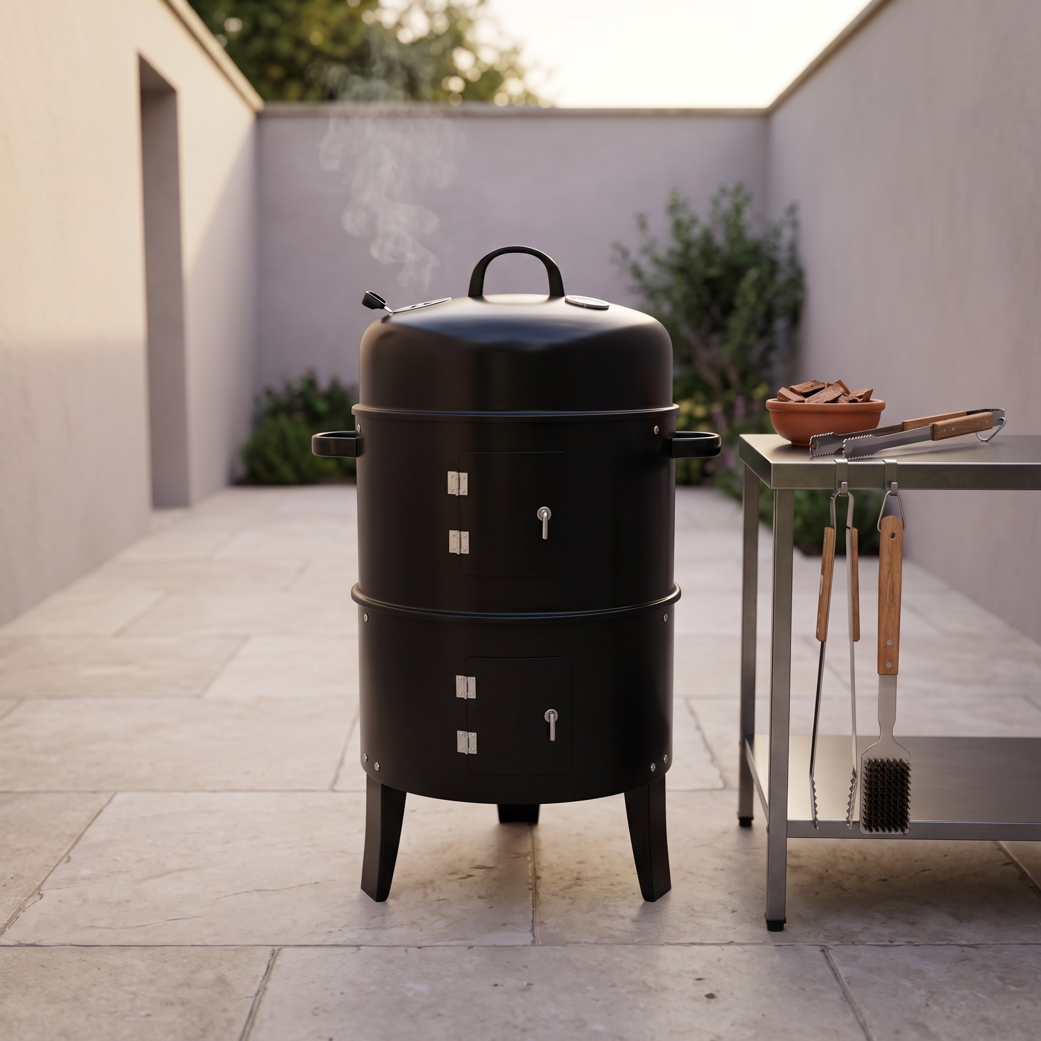 Charcoal BBQ Water Smoker and Grill, Steel, 40 x 80 cm