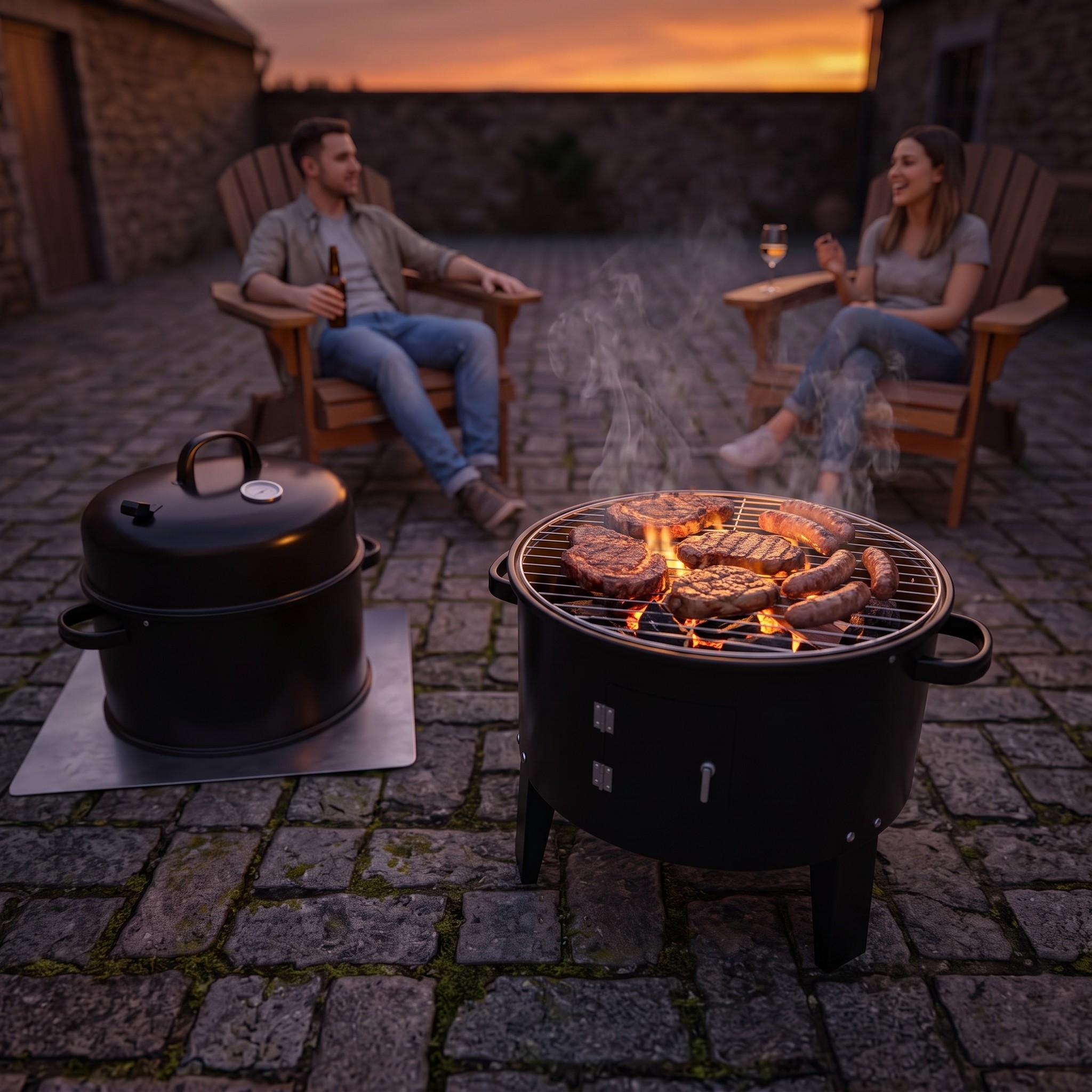 Charcoal BBQ Water Smoker and Grill, Steel, 40 x 80 cm