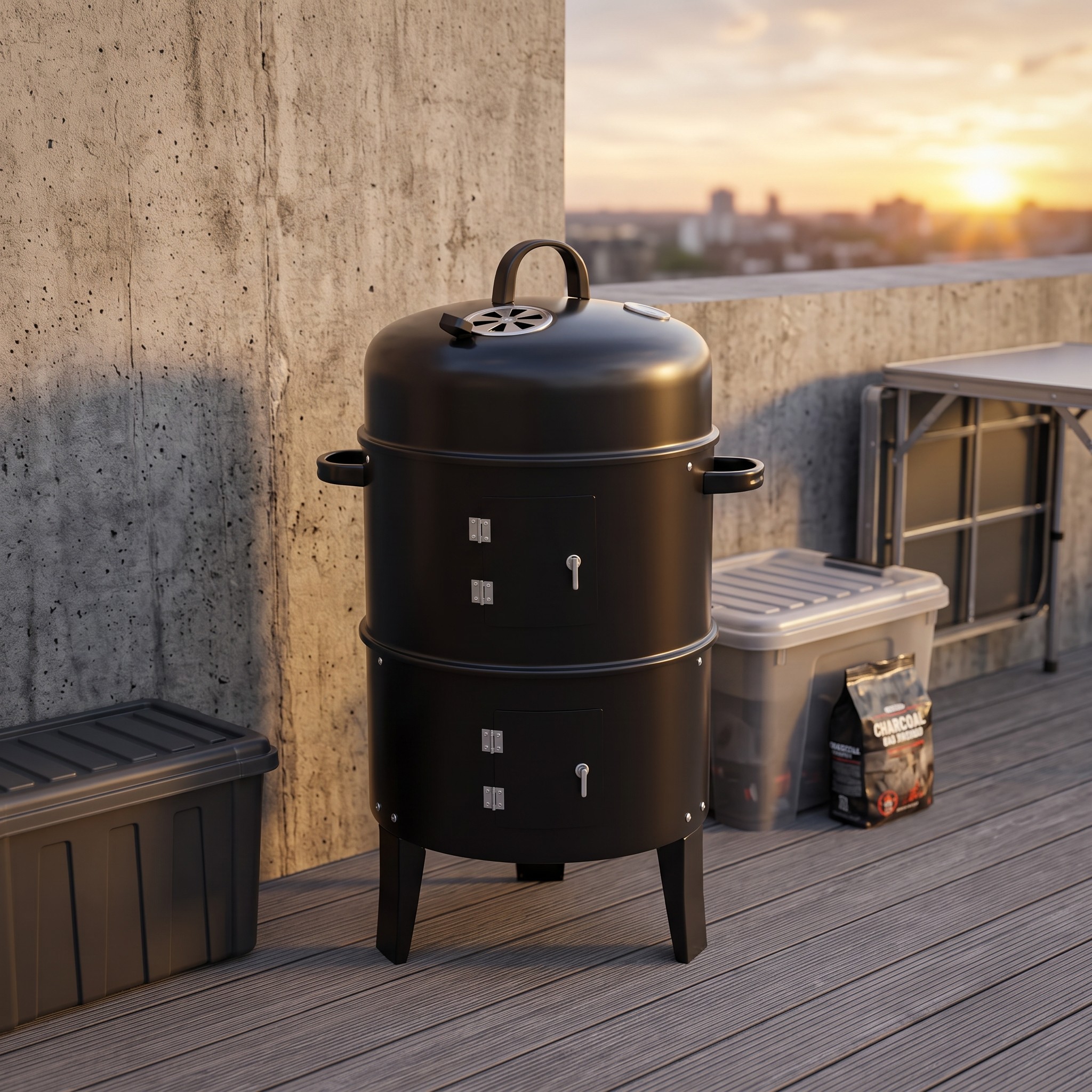 Charcoal BBQ Water Smoker and Grill, Steel, 40 x 80 cm