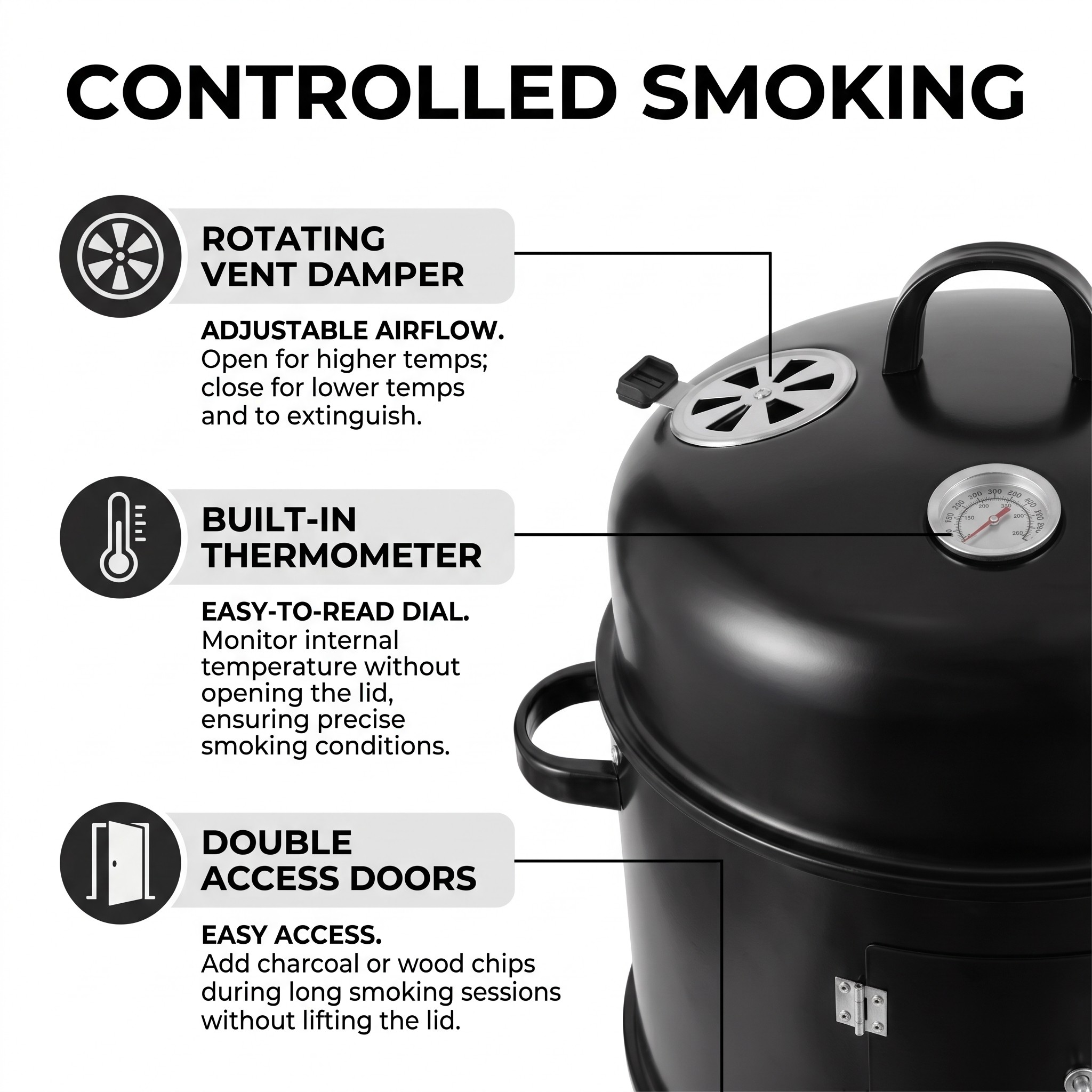Charcoal BBQ Water Smoker and Grill, Steel, 40 x 80 cm