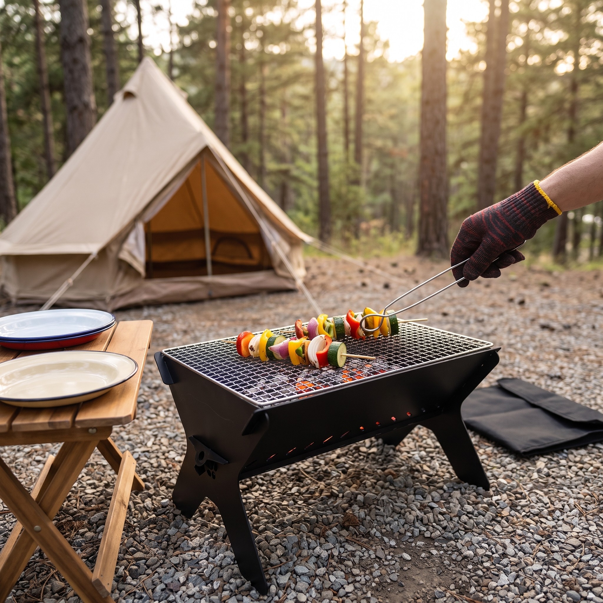 Portable Charcoal BBQ Grill with Carry Bag and Tongs