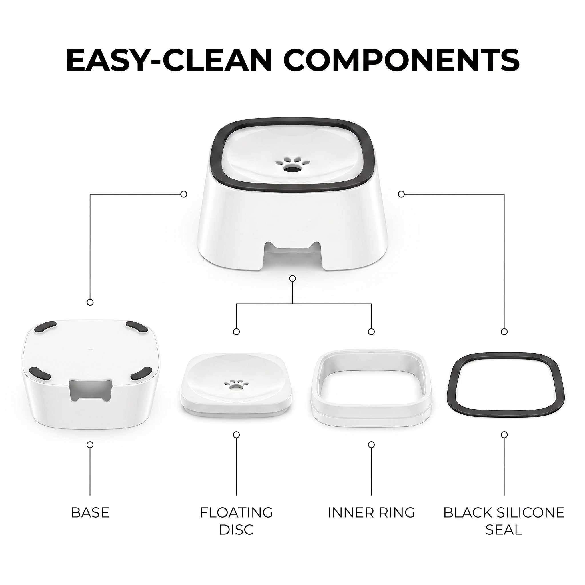 Floating No-Spill Pet Water Bowl with Silicone Rim