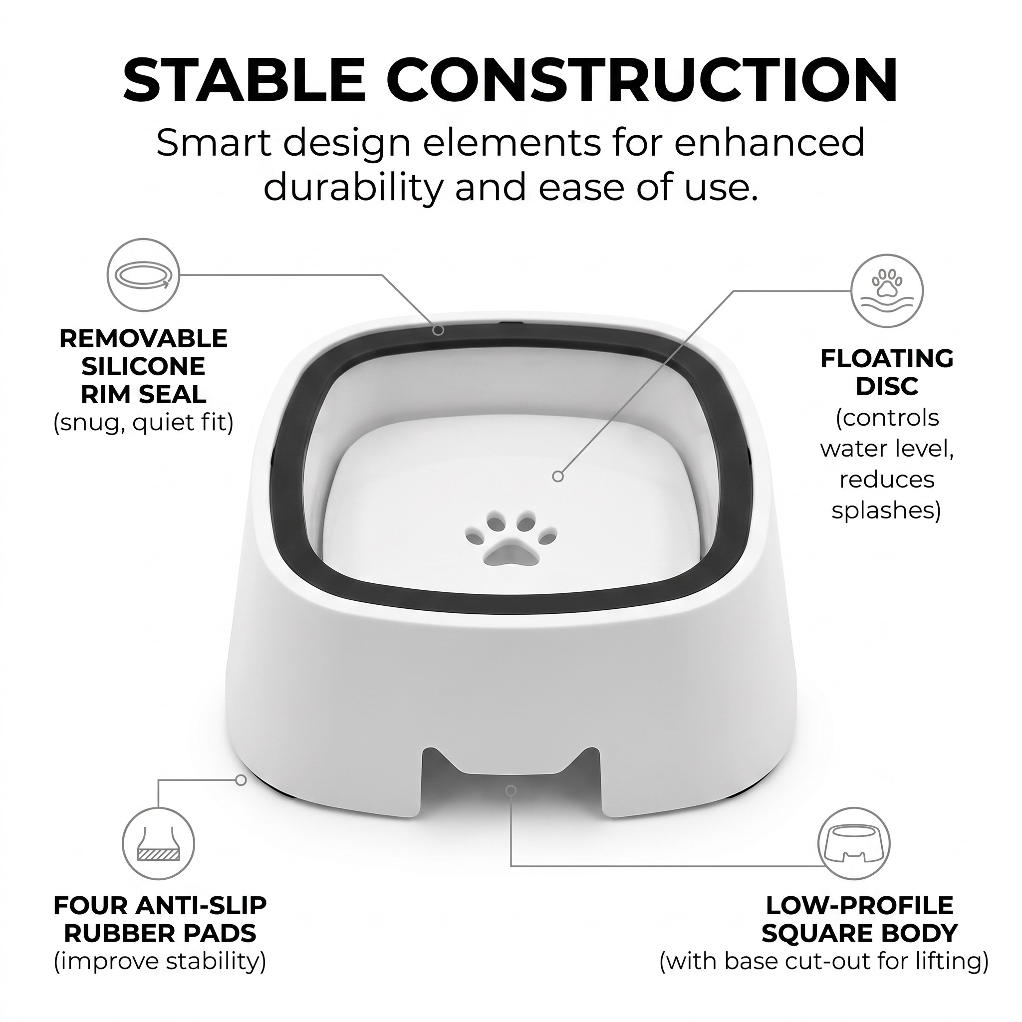 Floating No-Spill Pet Water Bowl with Silicone Rim