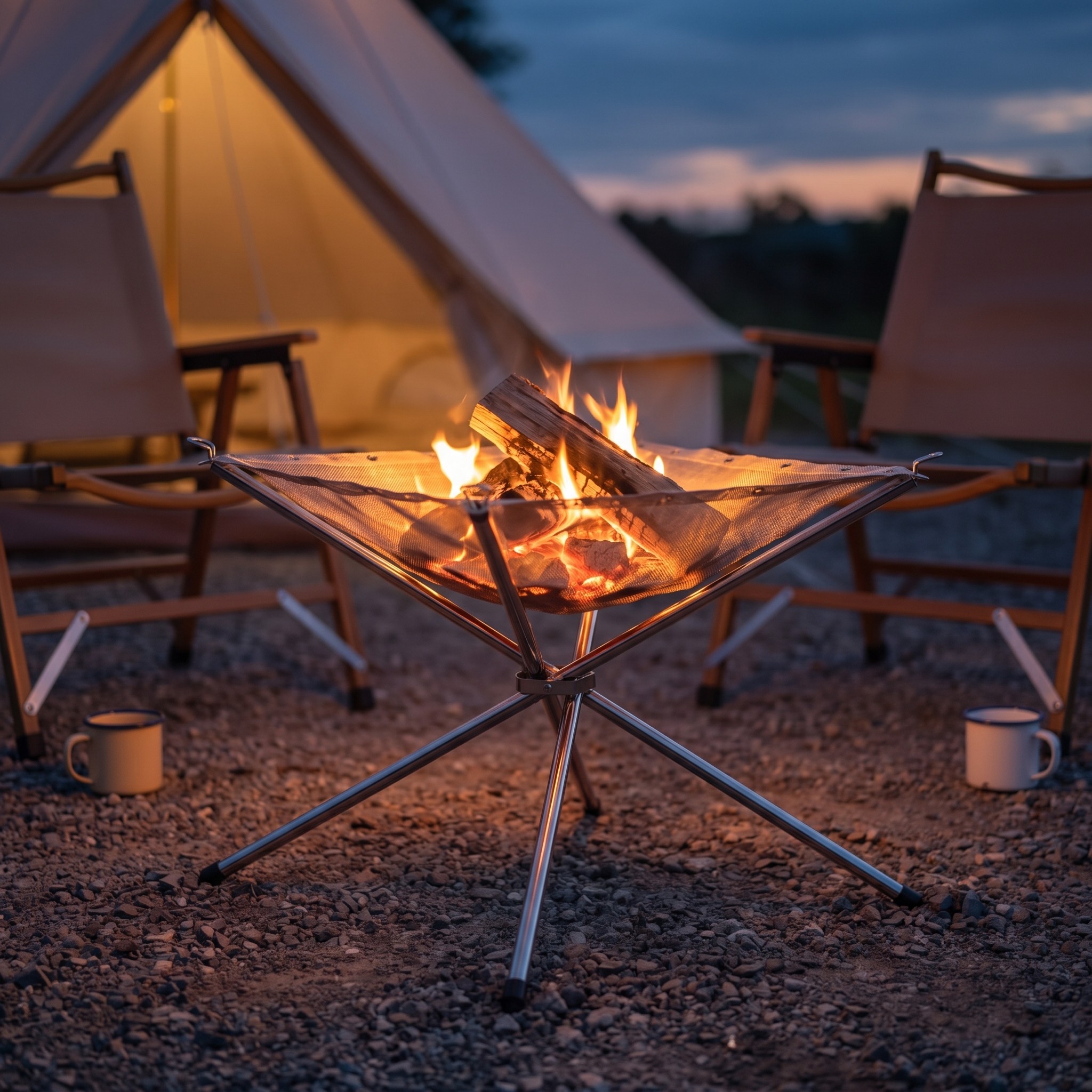 Folding Fire Pit 42 cm with Stainless Steel Mesh Bowl