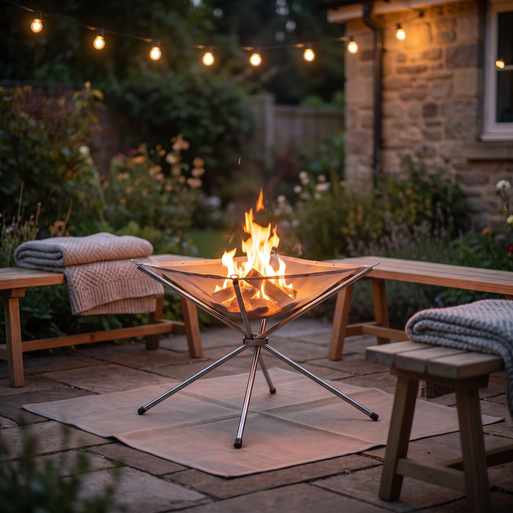 Folding Fire Pit 42 cm with Stainless Steel Mesh Bowl