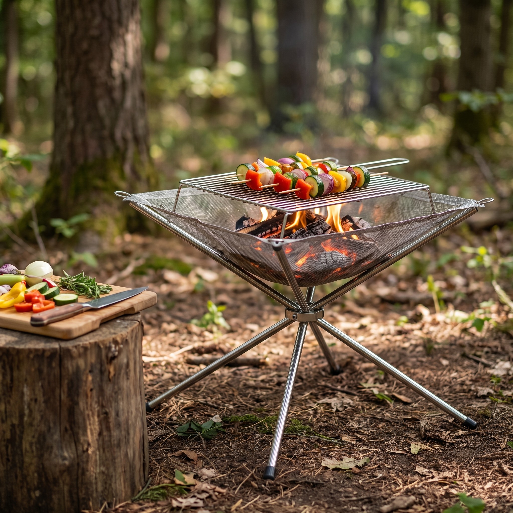 Folding Fire Pit 42 cm with Stainless Steel Mesh Bowl