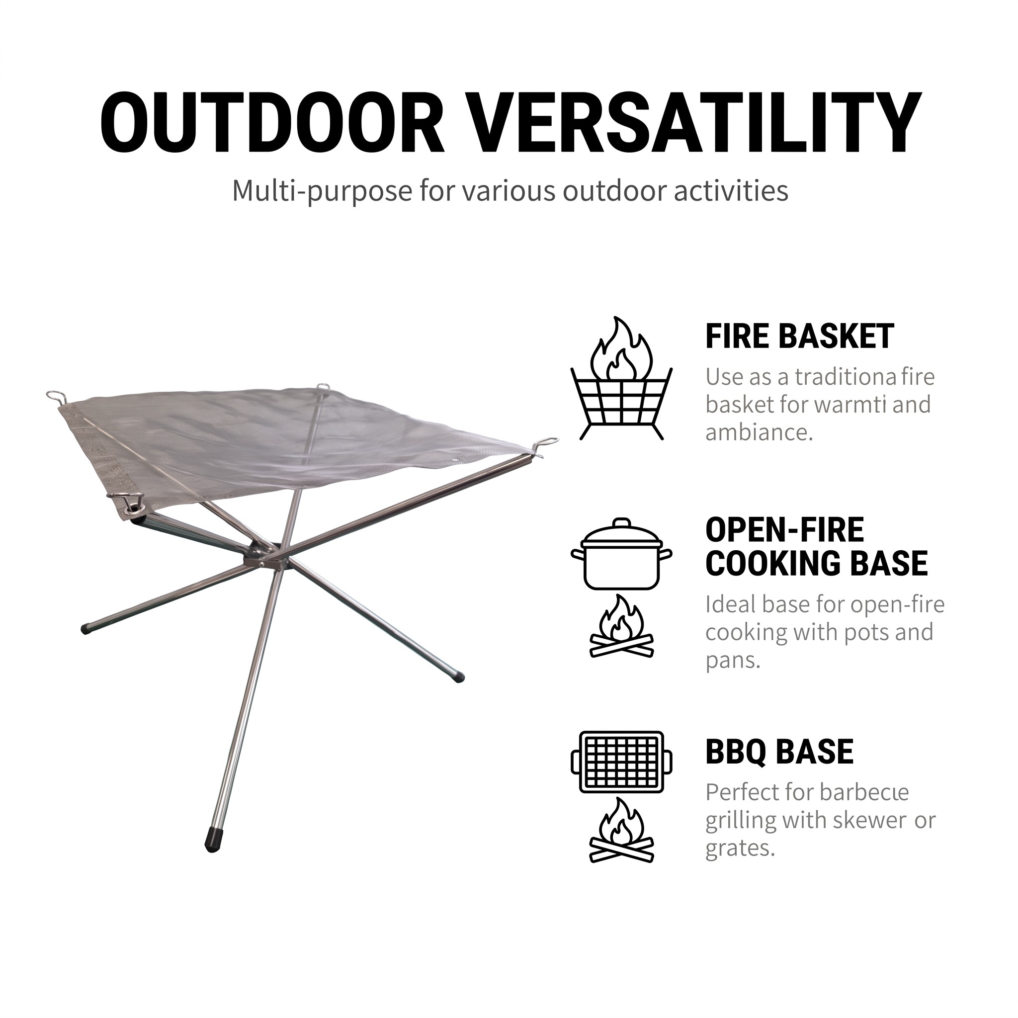 Folding Fire Pit 42 cm with Stainless Steel Mesh Bowl