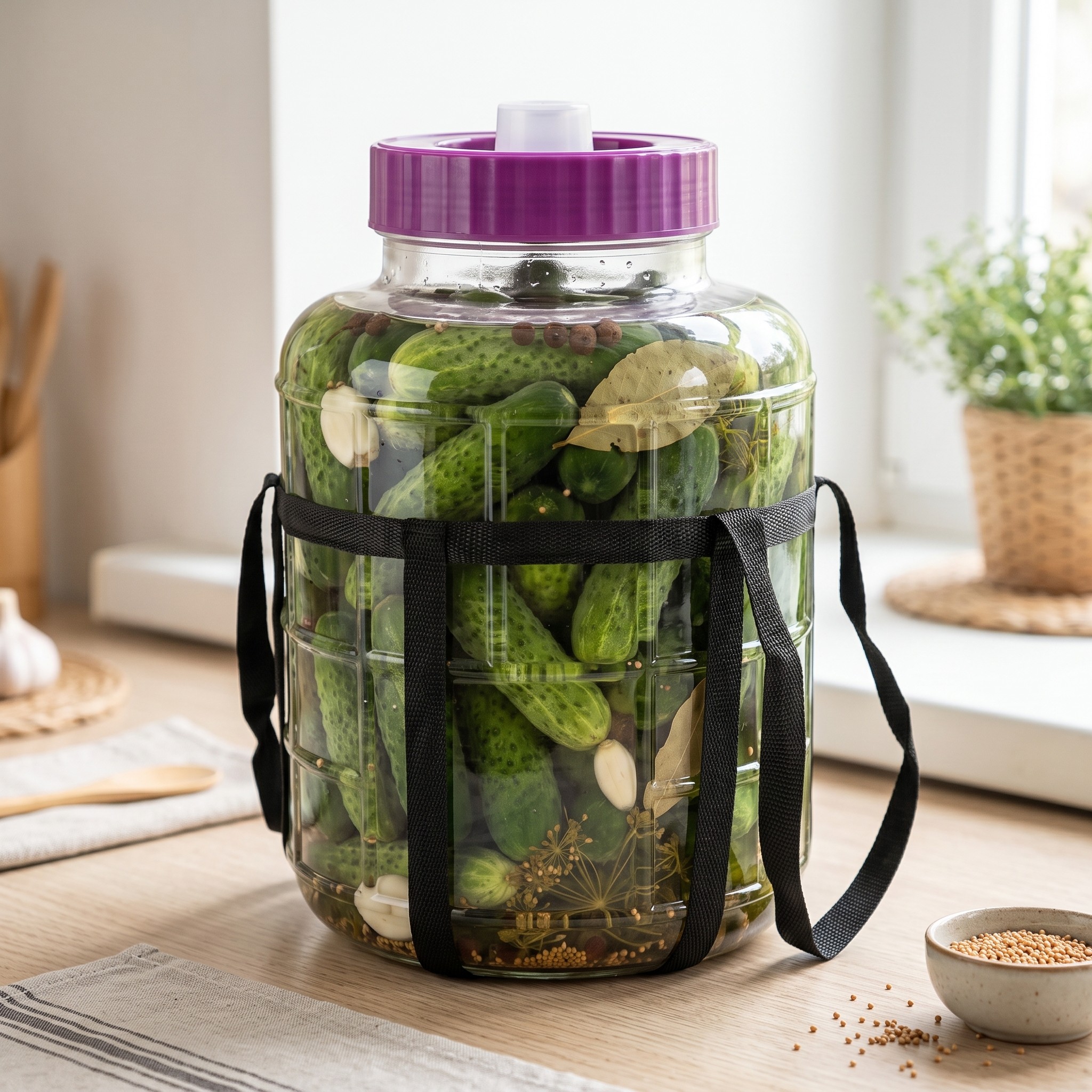 Glass Fermentation Jar with Screw Lid and Carry Straps