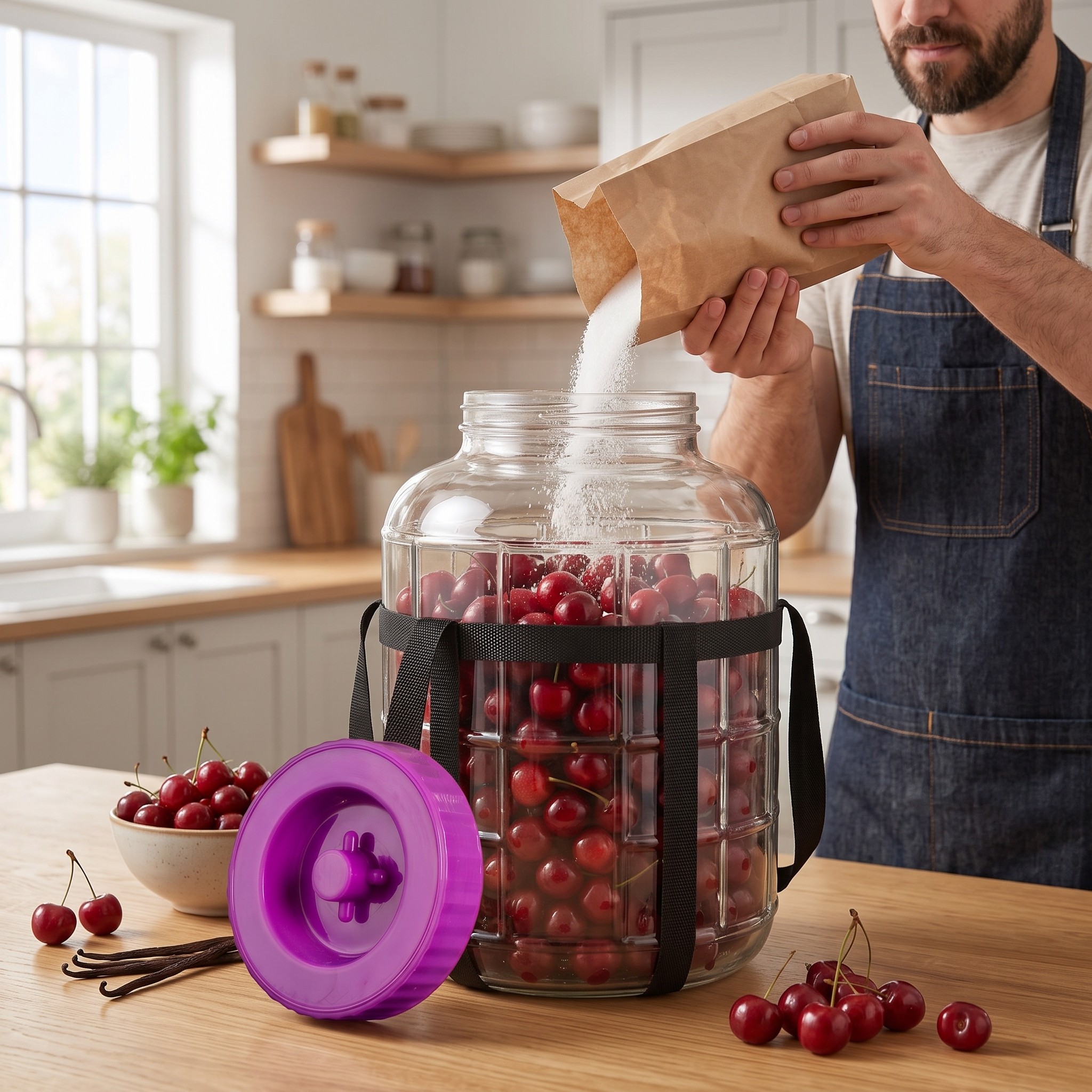 Glass Fermentation Jar with Screw Lid and Carry Straps