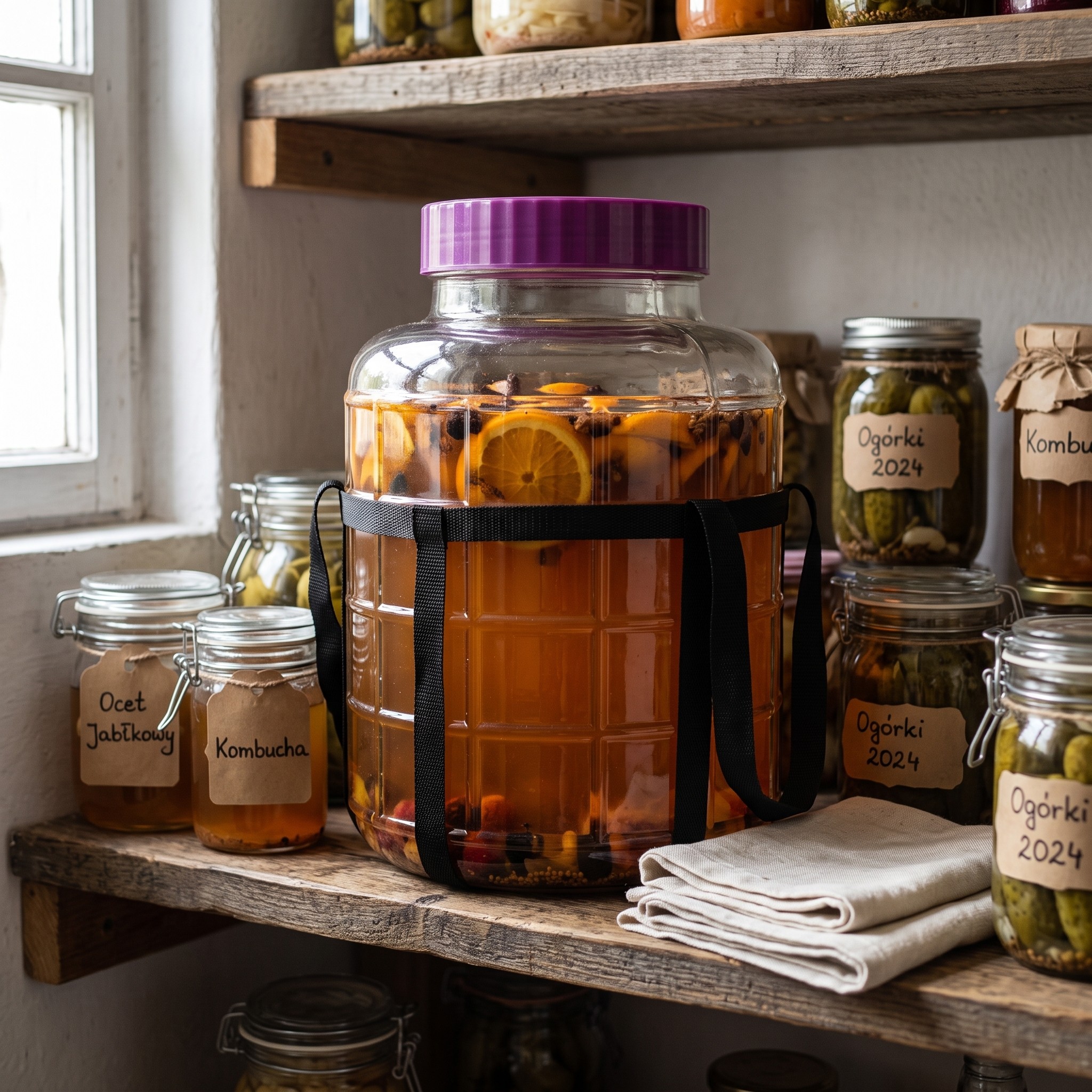 Glass Fermentation Jar with Screw Lid and Carry Straps