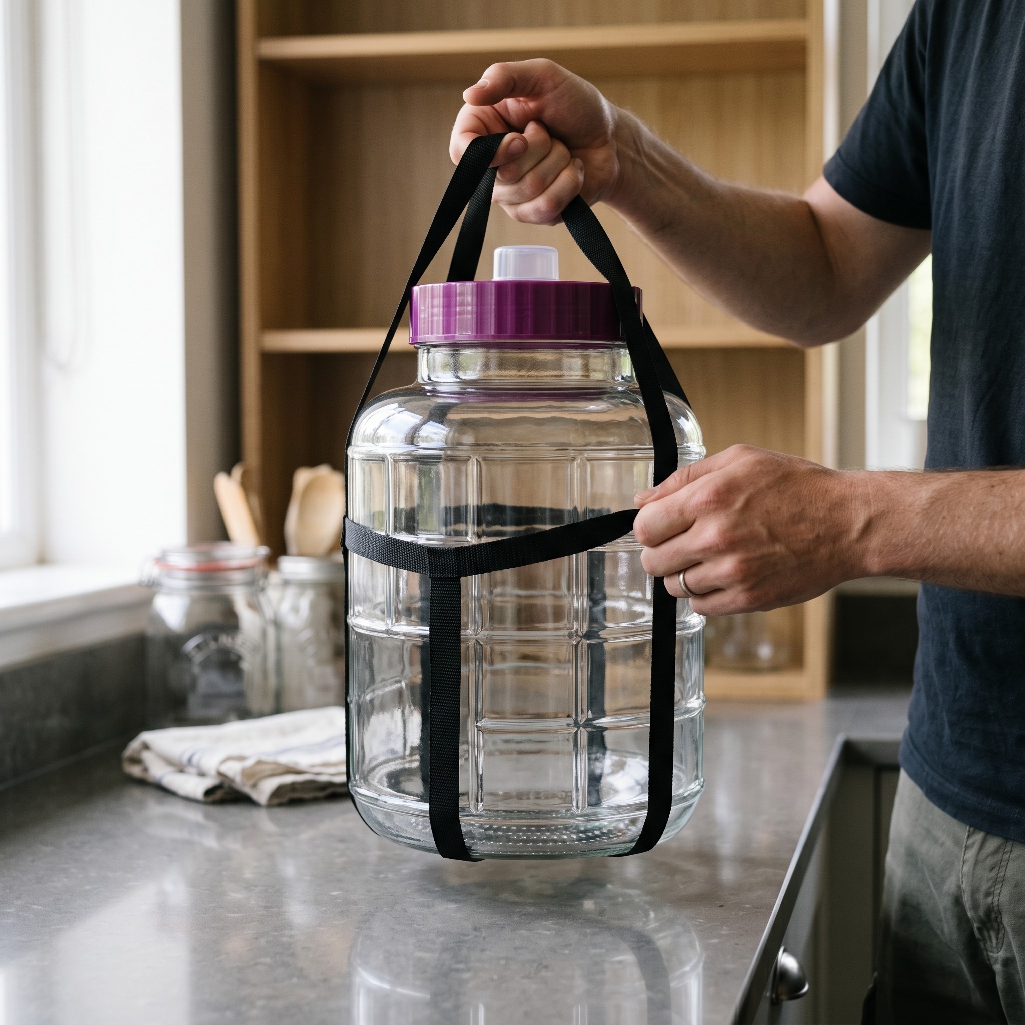 Glass Fermentation Jar with Screw Lid and Carry Straps