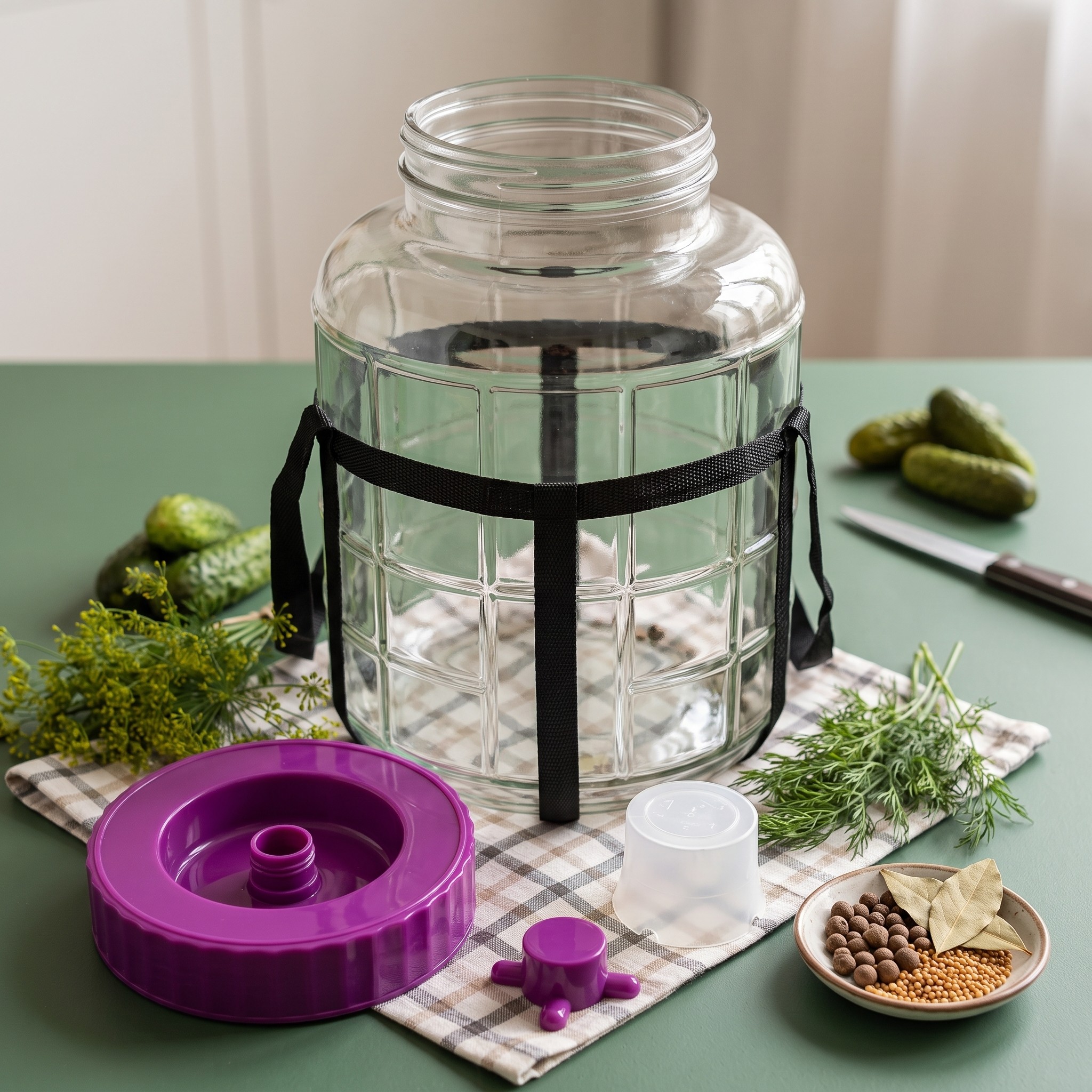 Glass Fermentation Jar with Screw Lid and Carry Straps