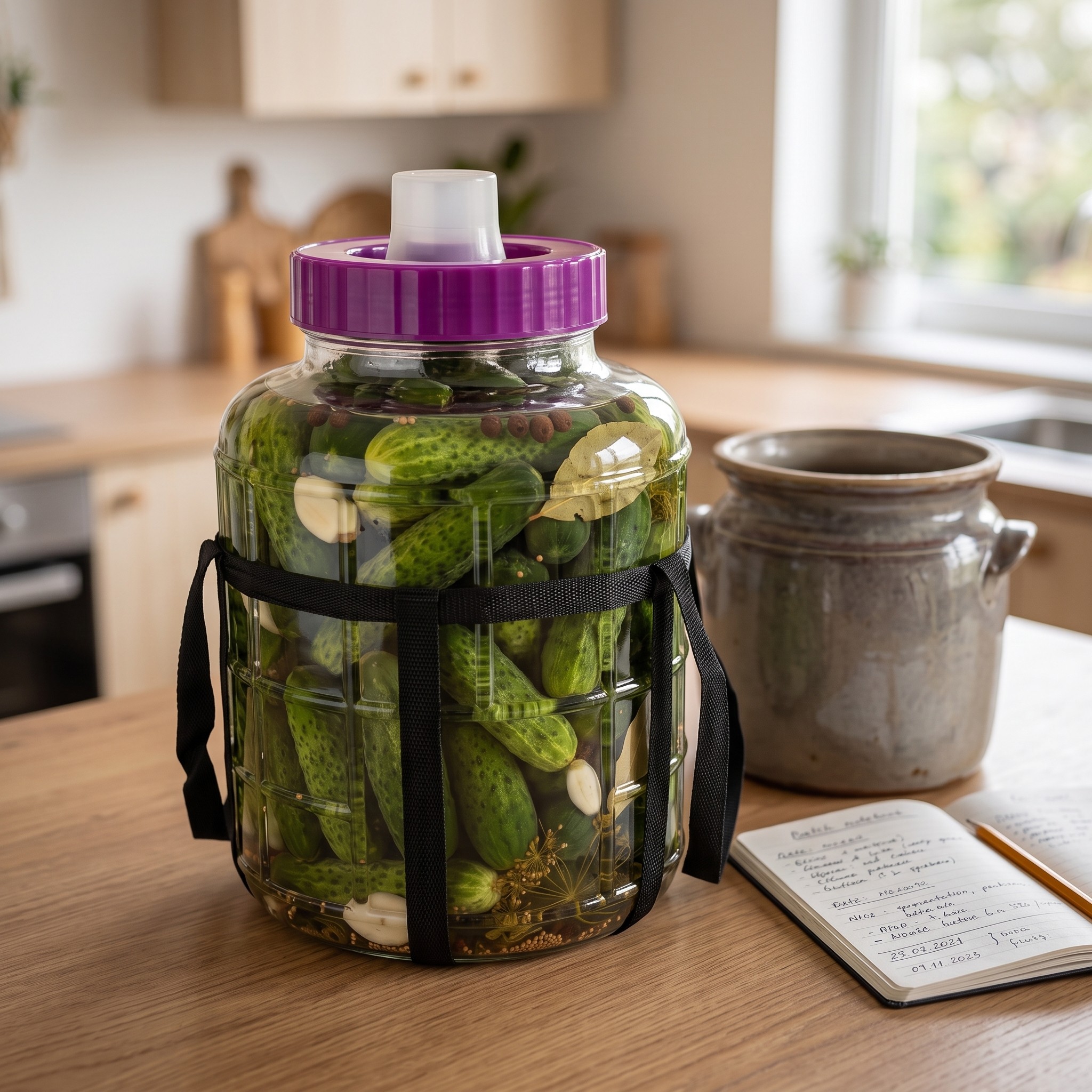 Glass Fermentation Jar with Screw Lid and Carry Straps