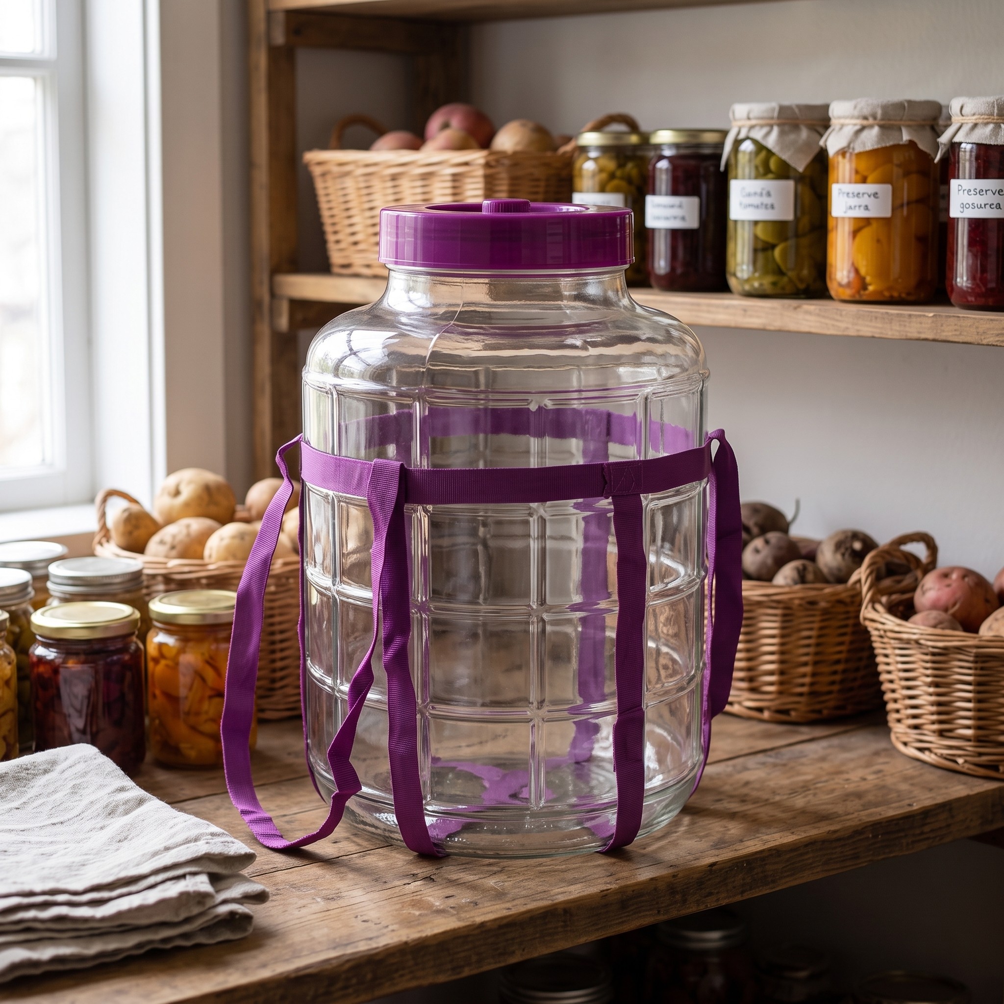 Glass Fermentation Jar with Screw Lid and Carry Straps