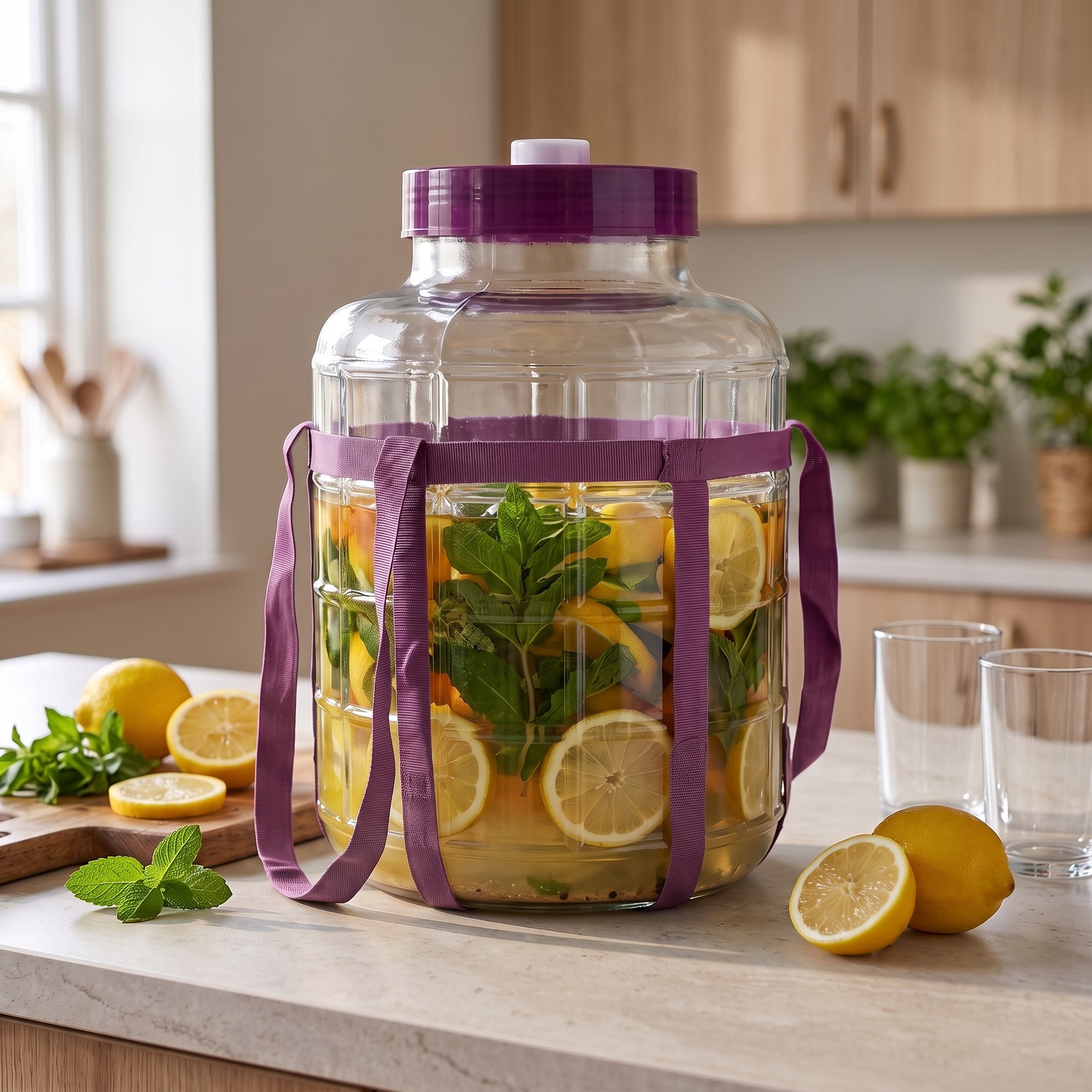 Glass Fermentation Jar with Screw Lid and Carry Straps