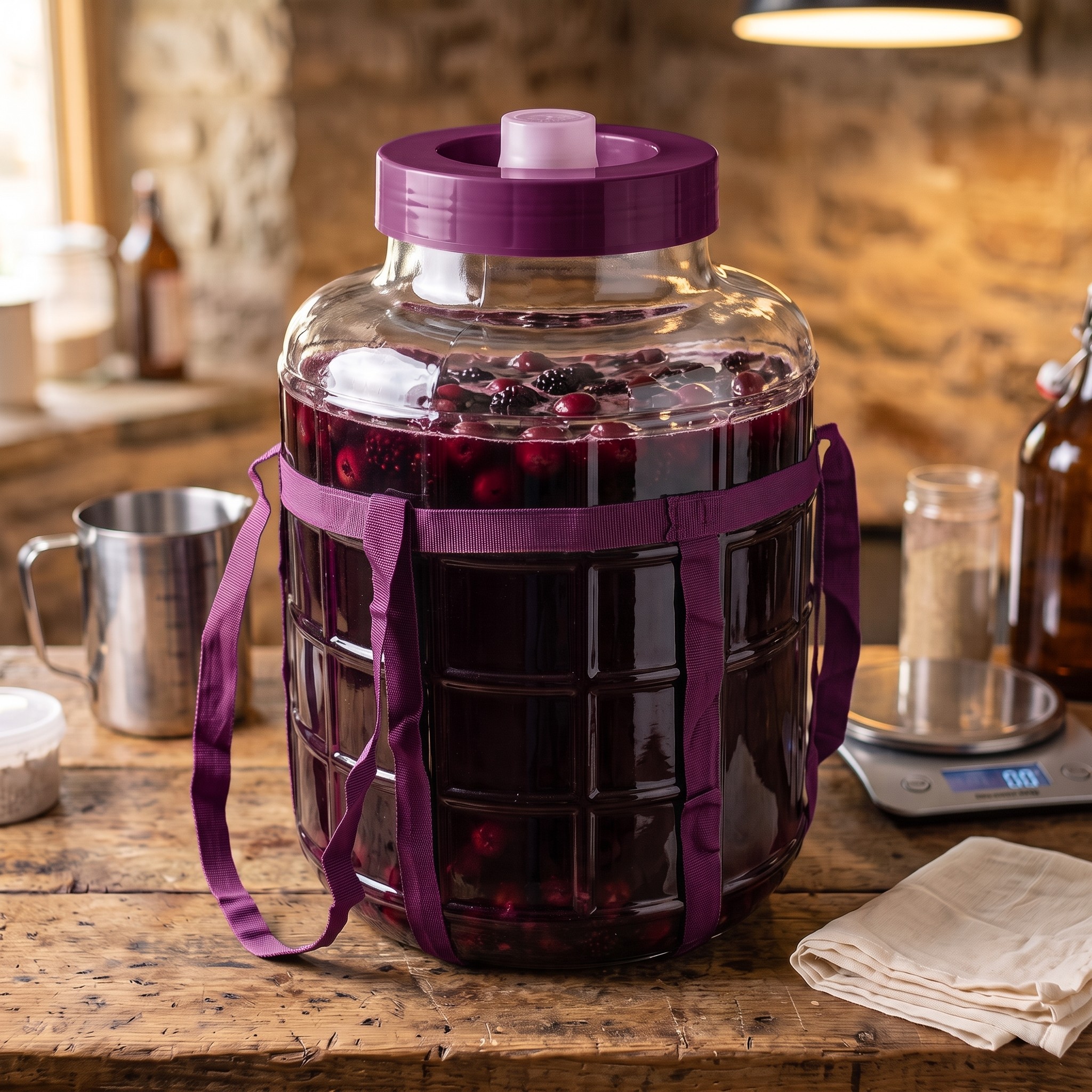 Glass Fermentation Jar with Screw Lid and Carry Straps