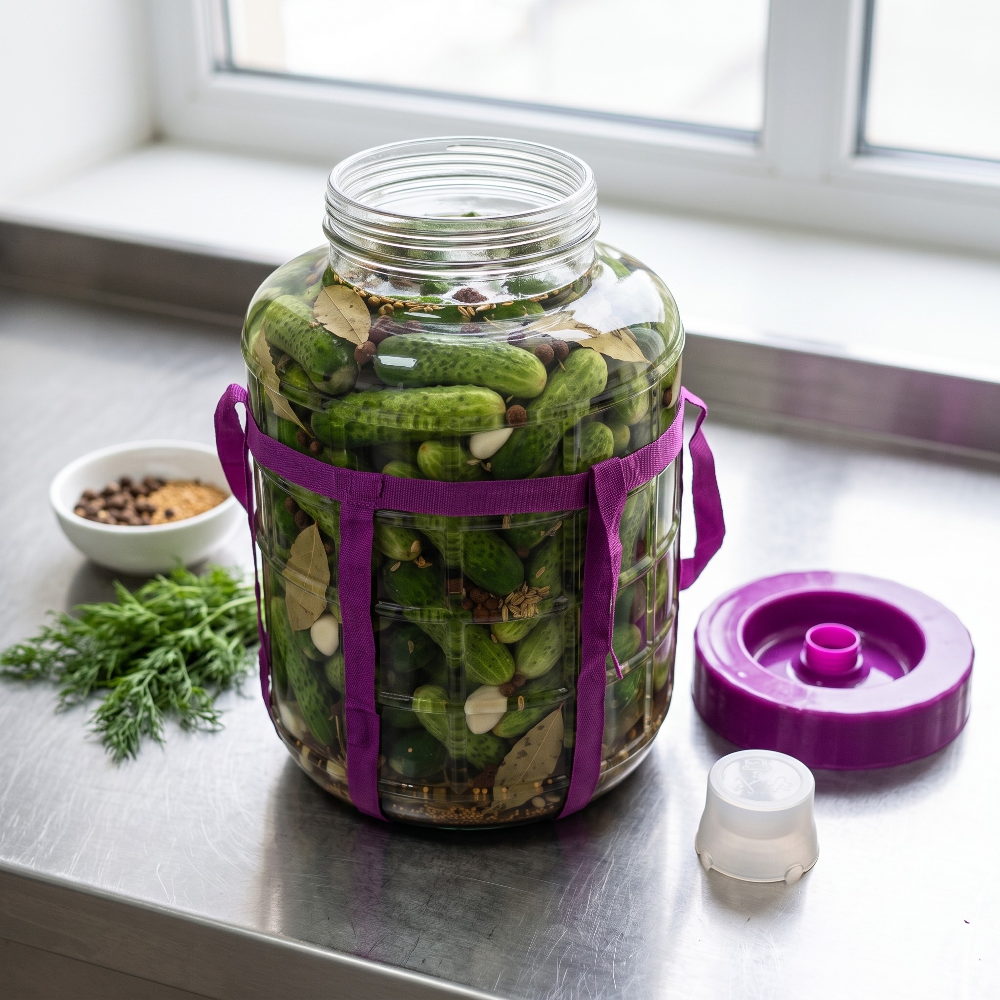 Glass Fermentation Jar with Screw Lid and Carry Straps