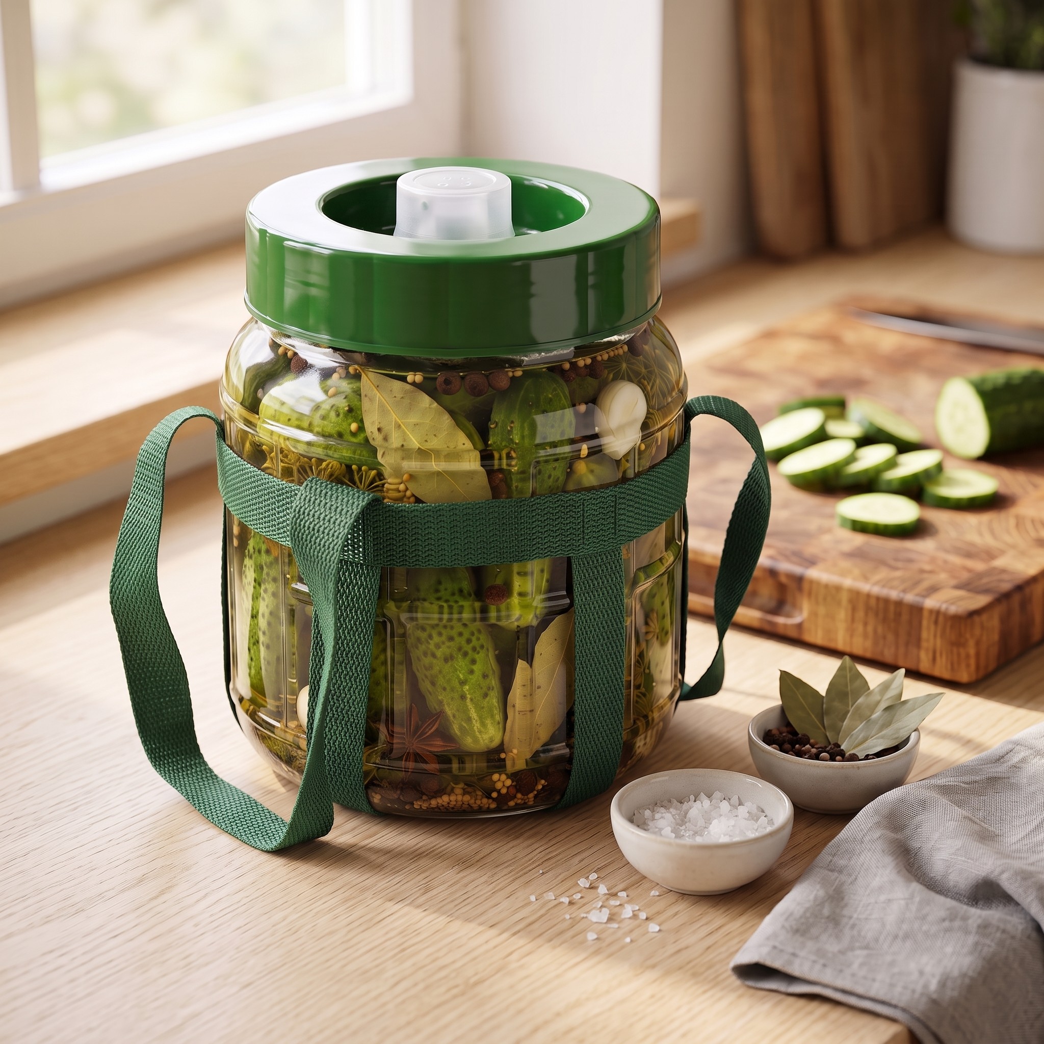 Glass Fermentation Jar with Screw Lid and Carry Straps