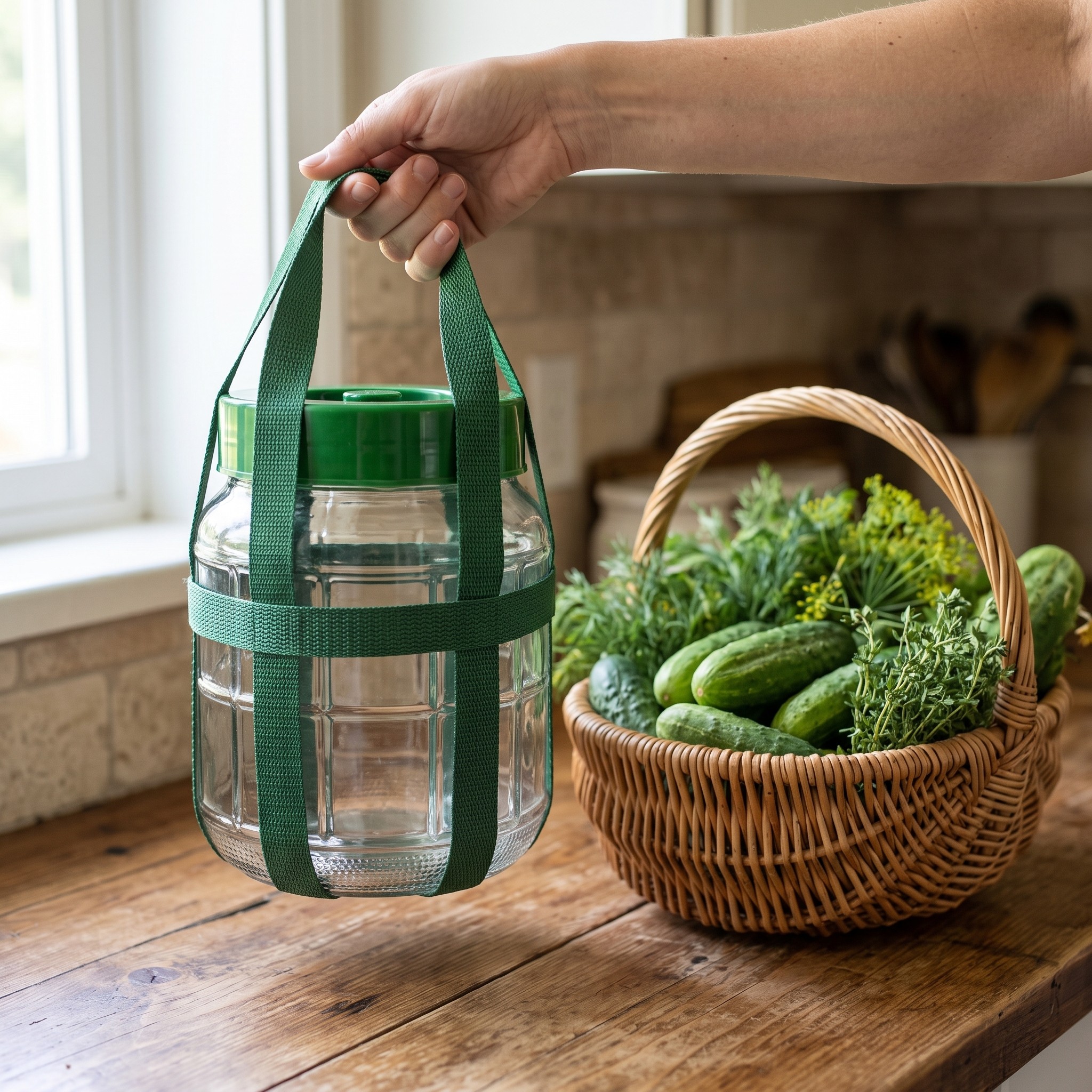 Glass Fermentation Jar with Screw Lid and Carry Straps