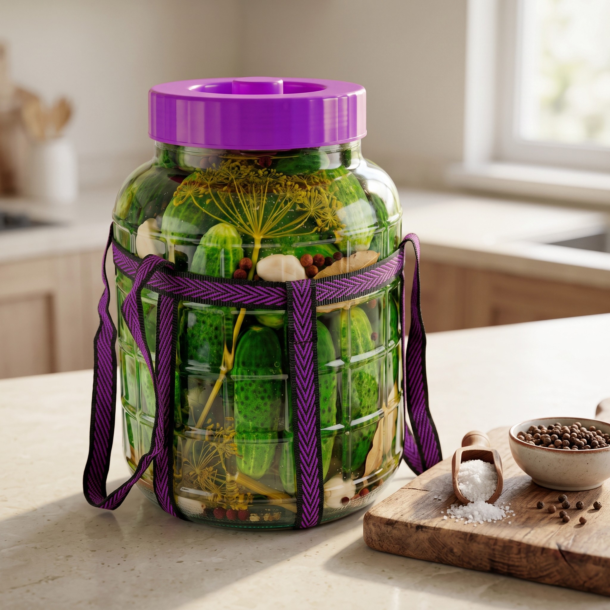Glass Fermentation Jar with Screw Lid and Carry Straps