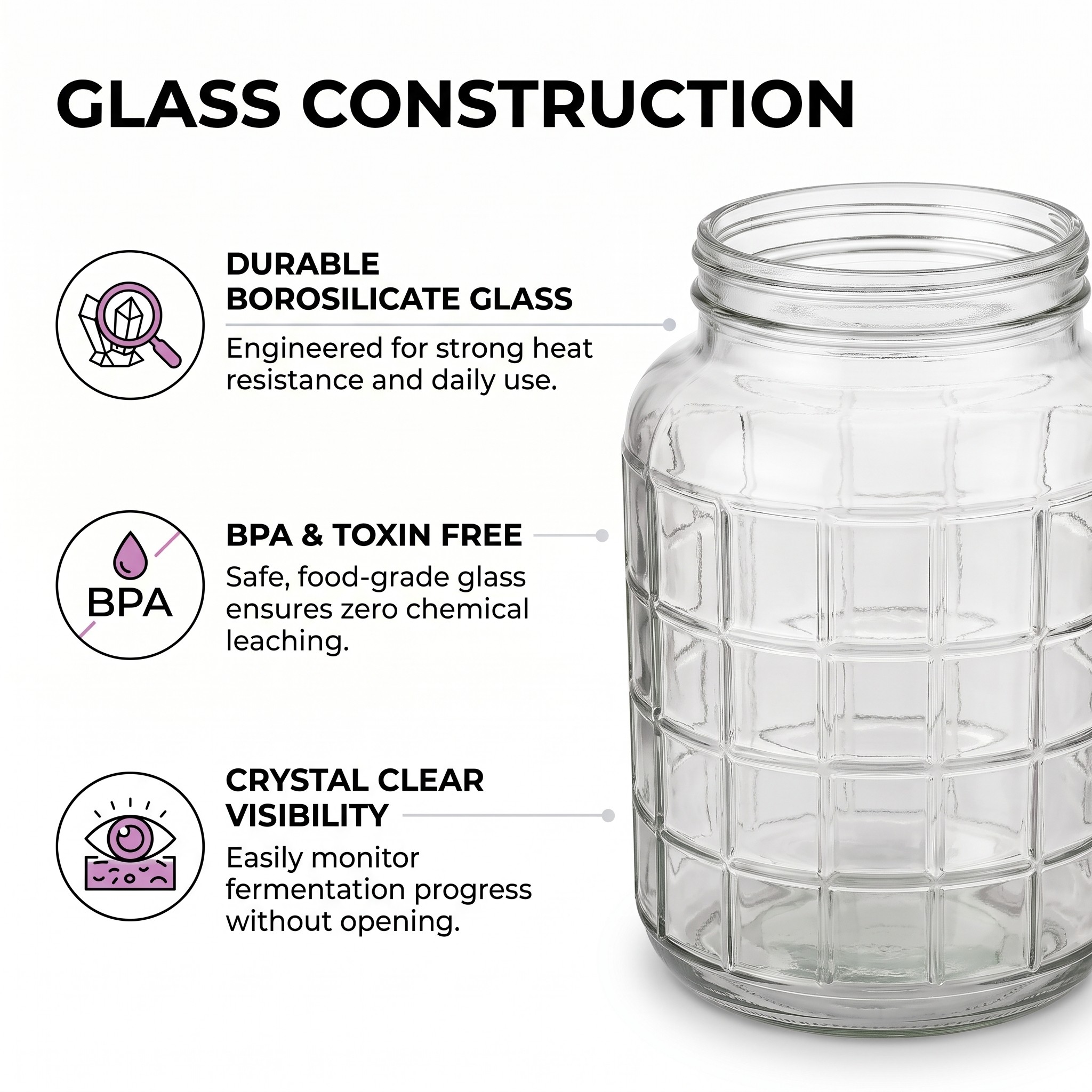 Glass Fermentation Jar with Screw Lid and Carry Straps
