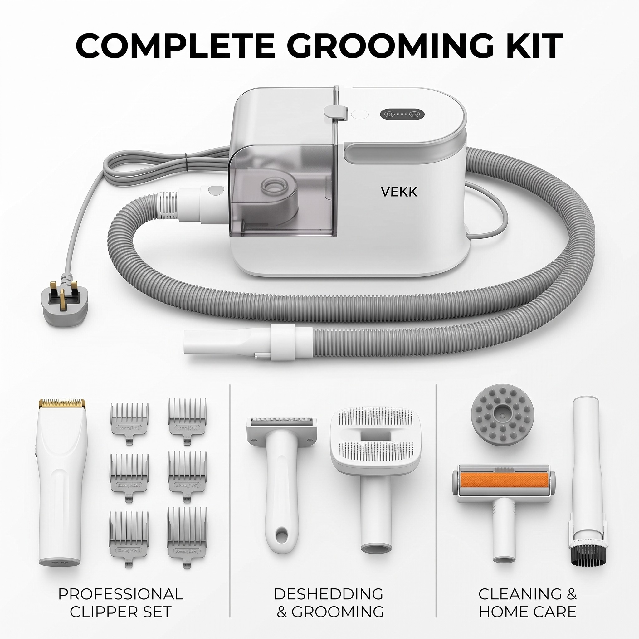 Pet Grooming Vacuum Kit 350W with Clipper and 6 Heads