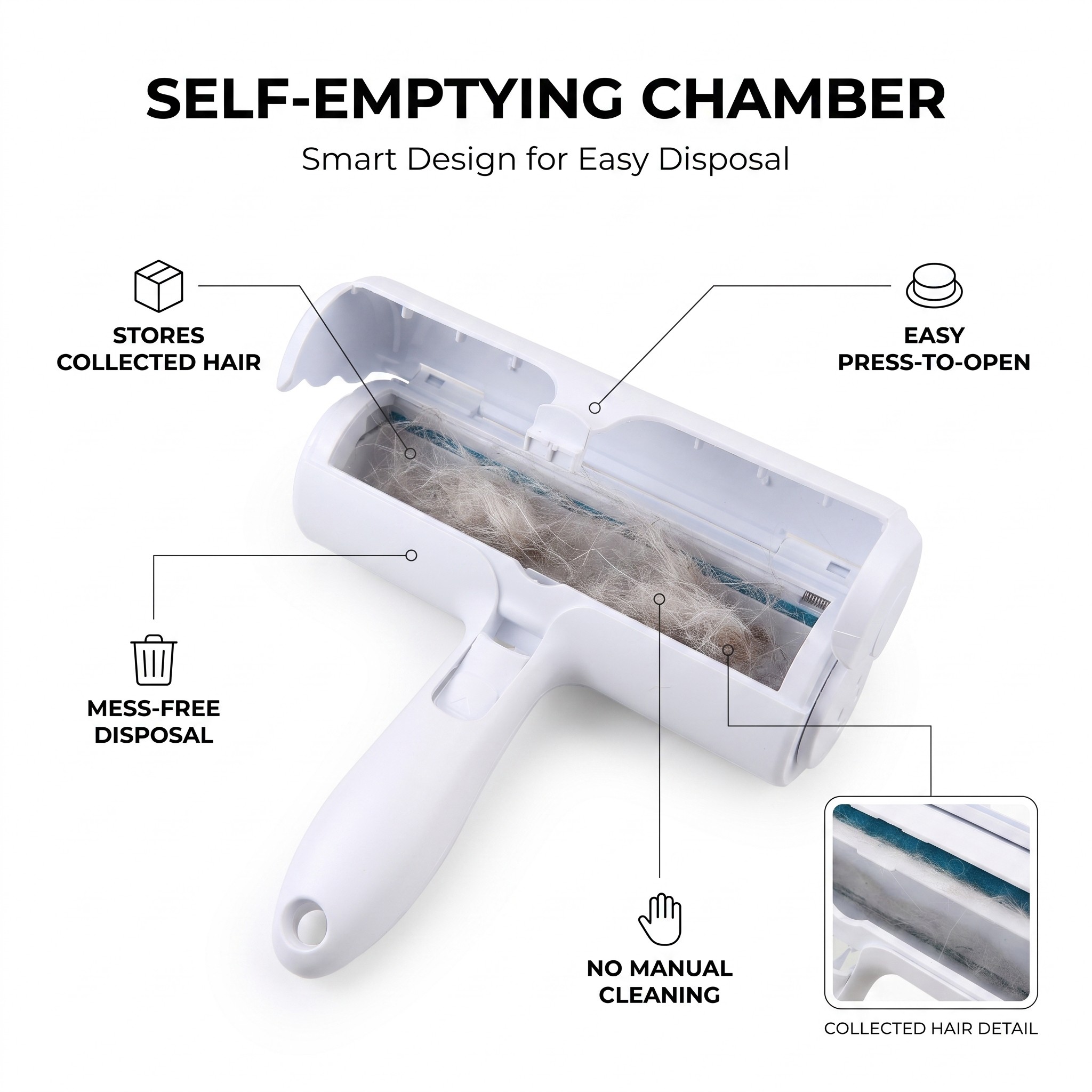 Reusable Pet Hair Remover Roller with Self-Emptying Base