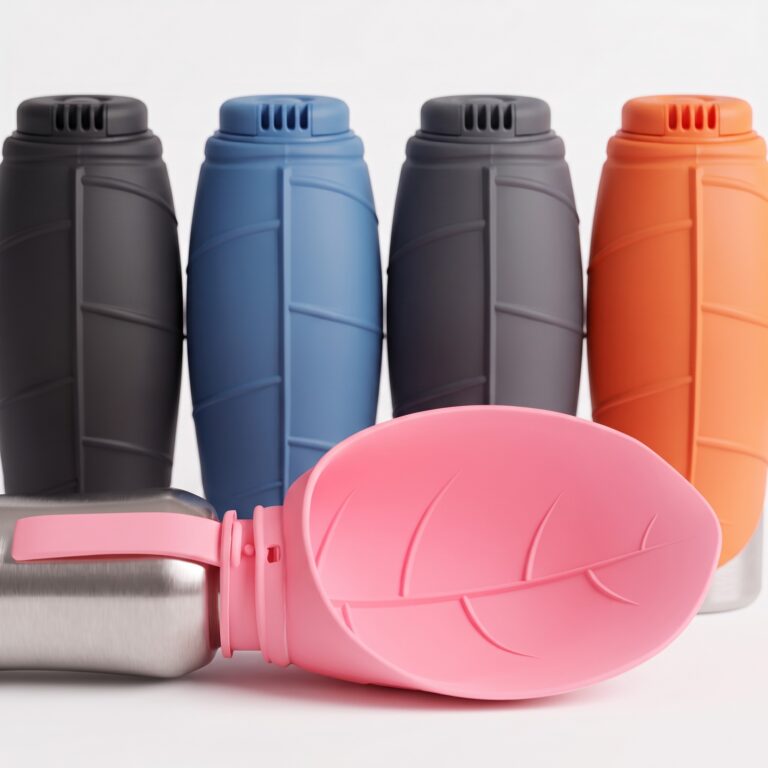 Stainless steel dog travel water bottle with leaf bowl