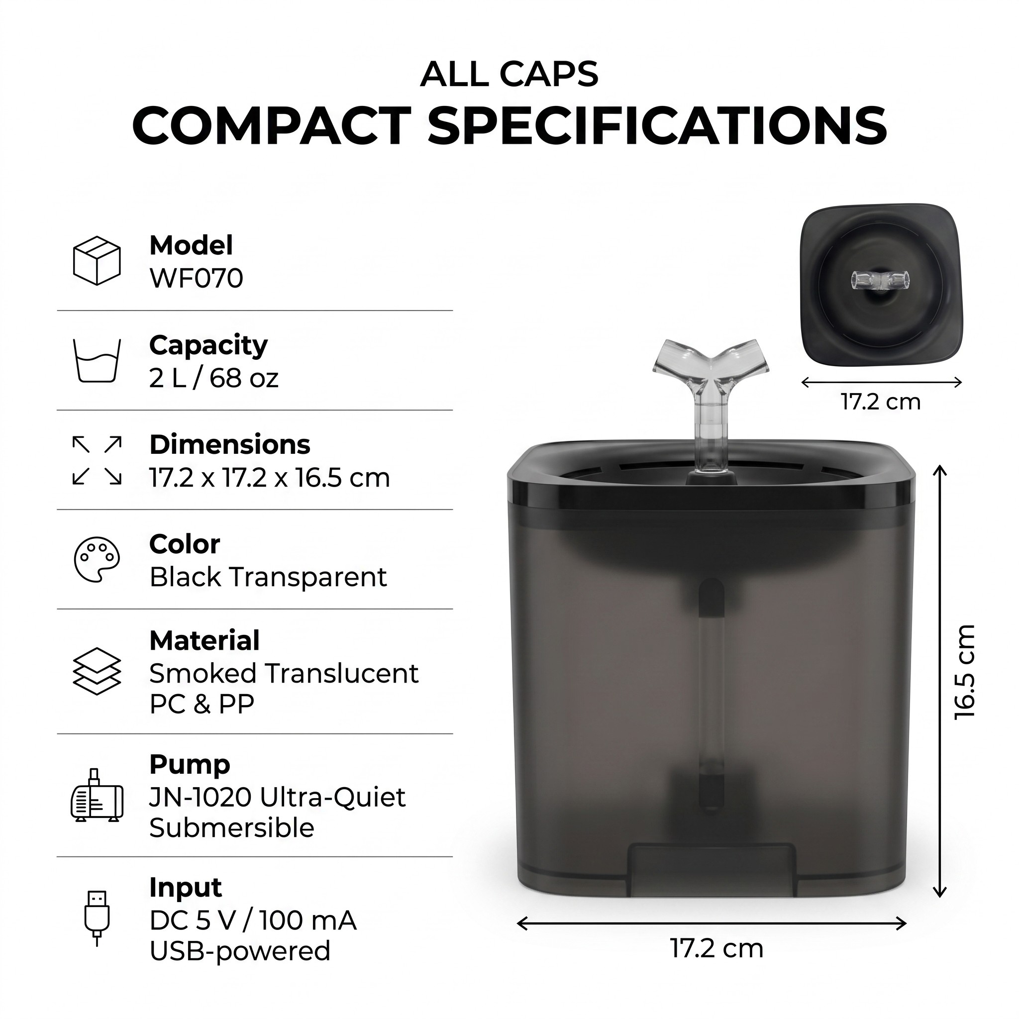 Cat & Dog Water Fountain 2 L, Black Transparent