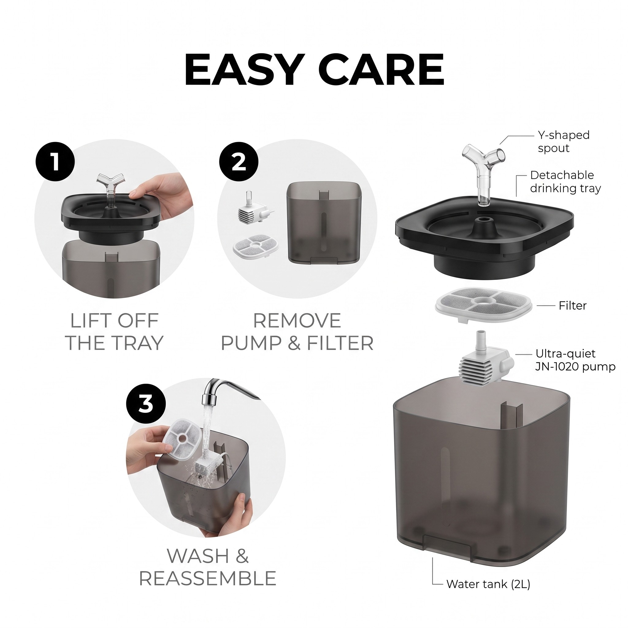 Cat & Dog Water Fountain 2 L, Black Transparent