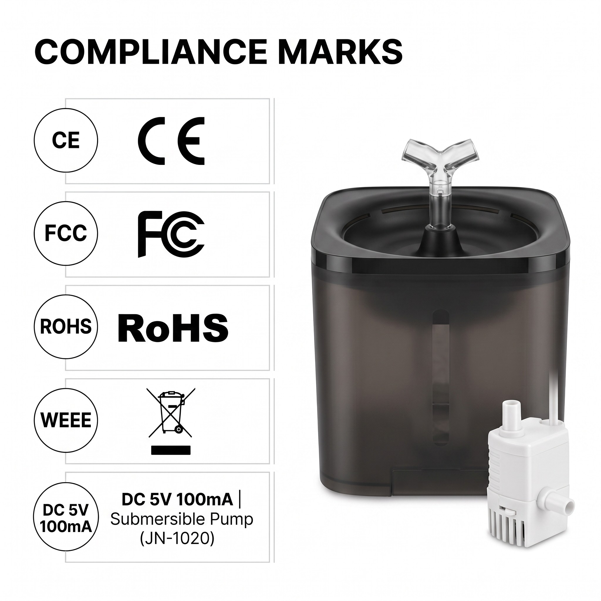 Cat & Dog Water Fountain 2 L, Black Transparent