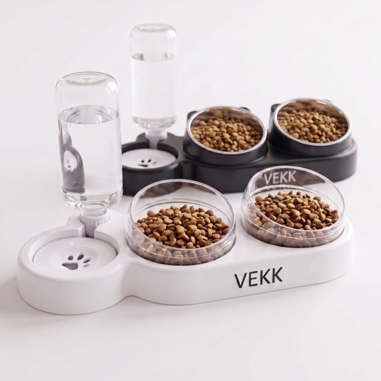 Double Bowl Pet Feeding Station with 500 ml Water Bottle