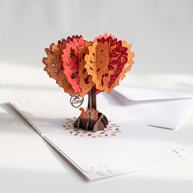 3D Pop-Up Love Card, Squirrel Couple Under Oak Tree