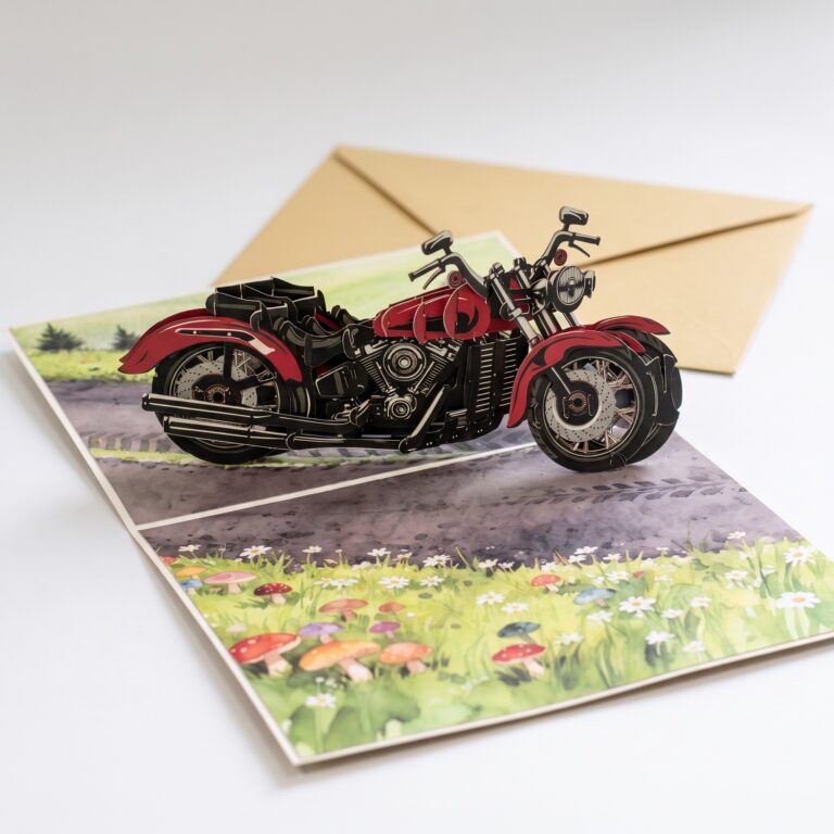 3D Pop-Up Motorbike Greeting Card with Envelope