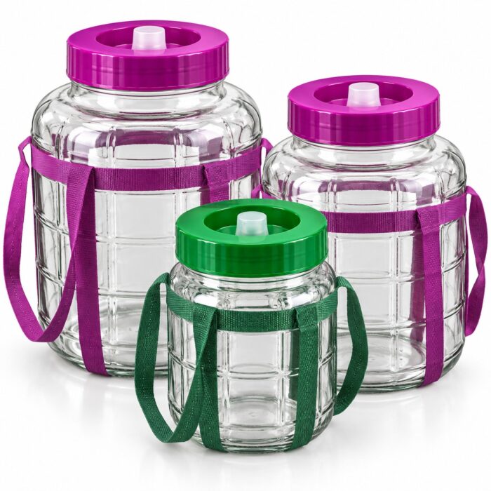 Glass Fermentation Jar with Screw Lid and Carry Straps