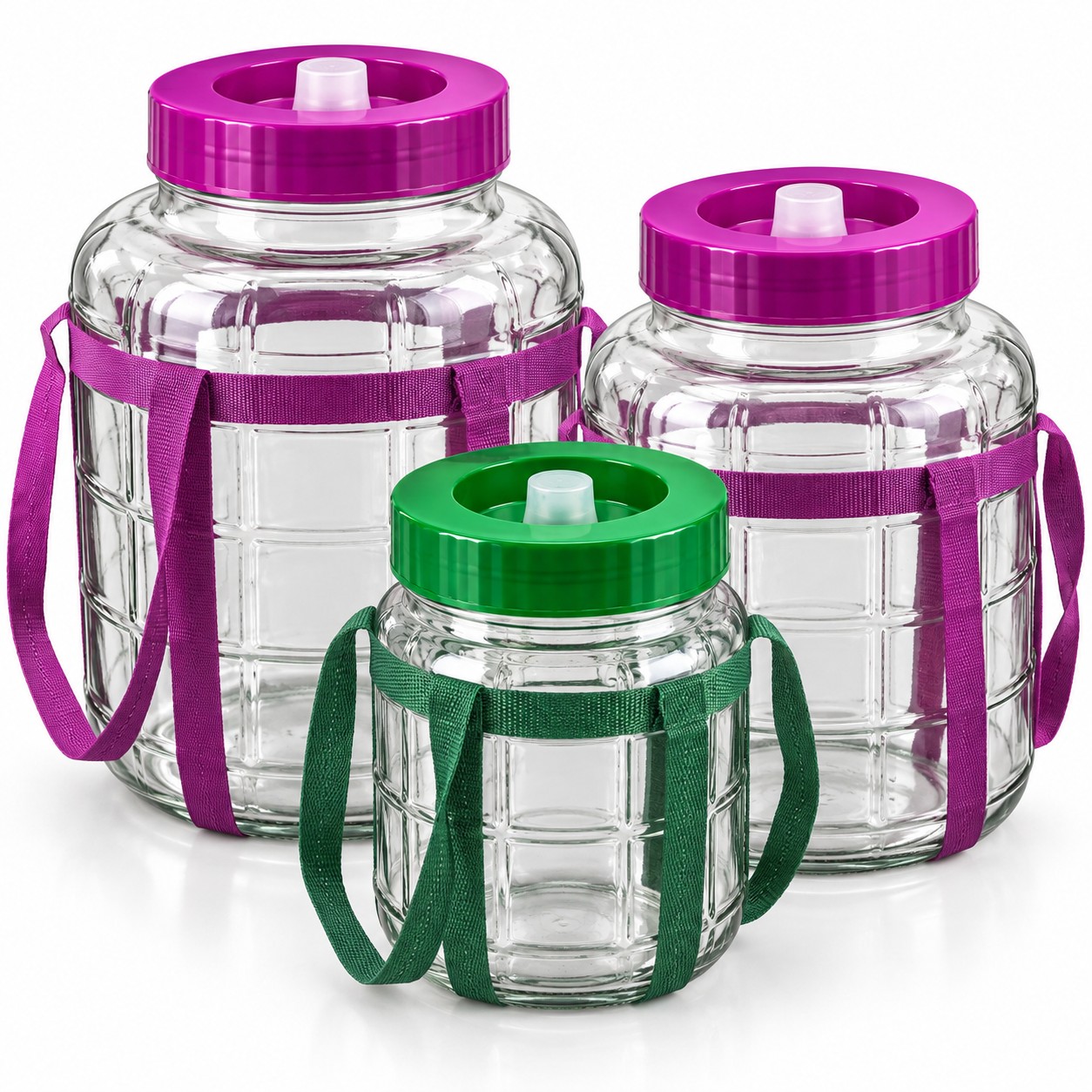 Glass Fermentation Jar with Screw Lid and Carry Straps