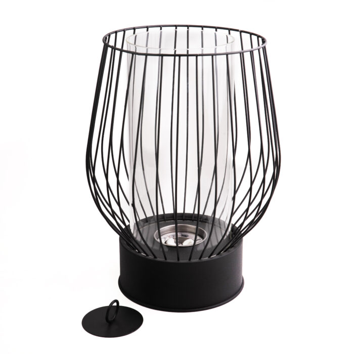 Cage Tabletop Bioethanol Fireplace with Black Open Frame