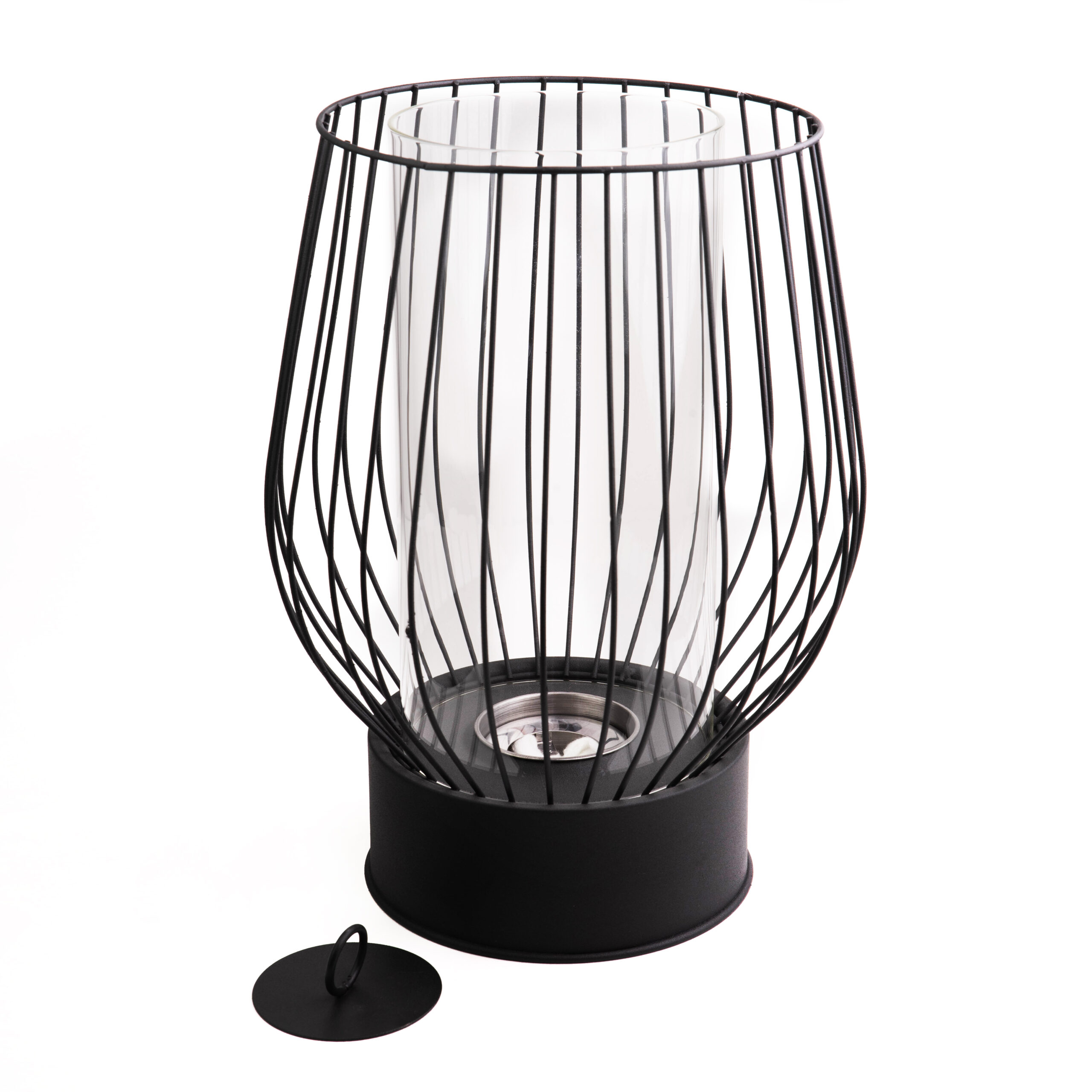 Cage Tabletop Bioethanol Fireplace with Black Open Frame