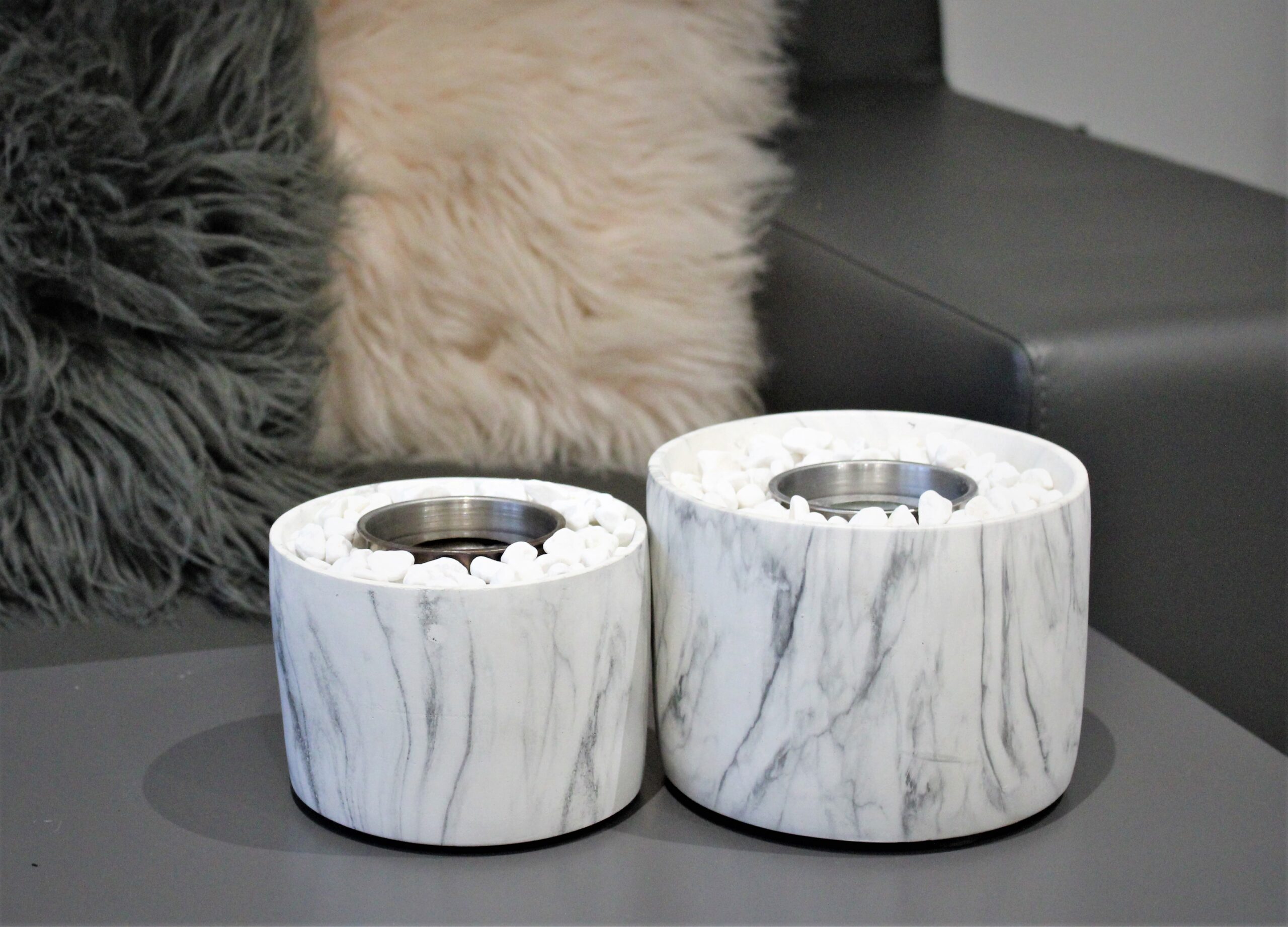 Tabletop Bioethanol Fireplace in a Marble-Style Finish