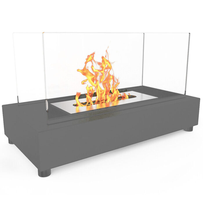 Tabletop Bioethanol Fireplace Bari Grey with Glass Panels
