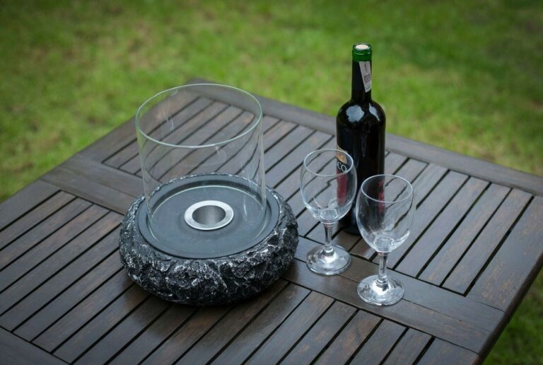 Round Black Tabletop Bioethanol Fireplace, Glass Cylinder