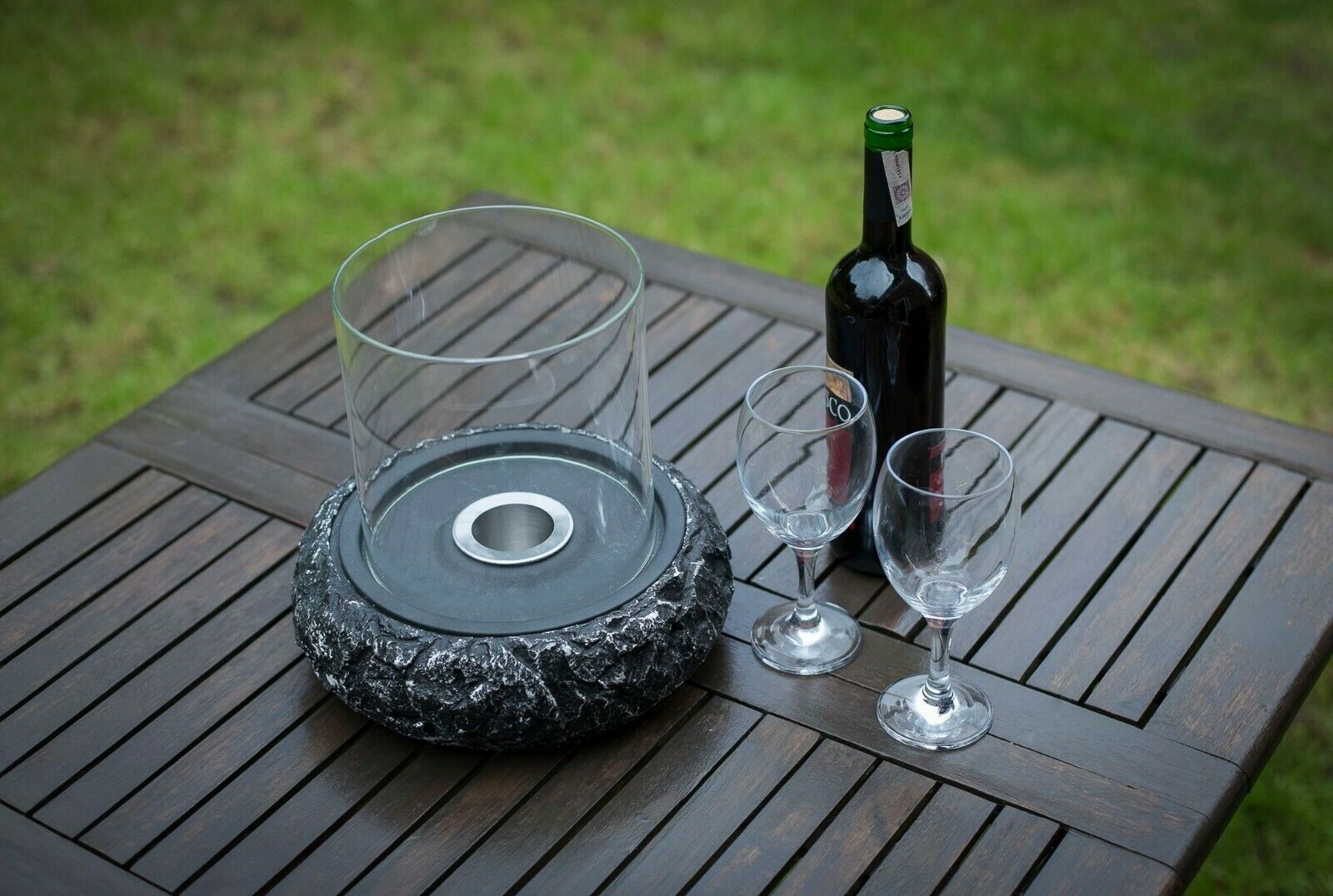 Round Black Tabletop Bioethanol Fireplace, Glass Cylinder