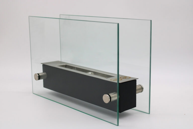 Tabletop Bioethanol Fireplace with Glass Panels, Slim Black