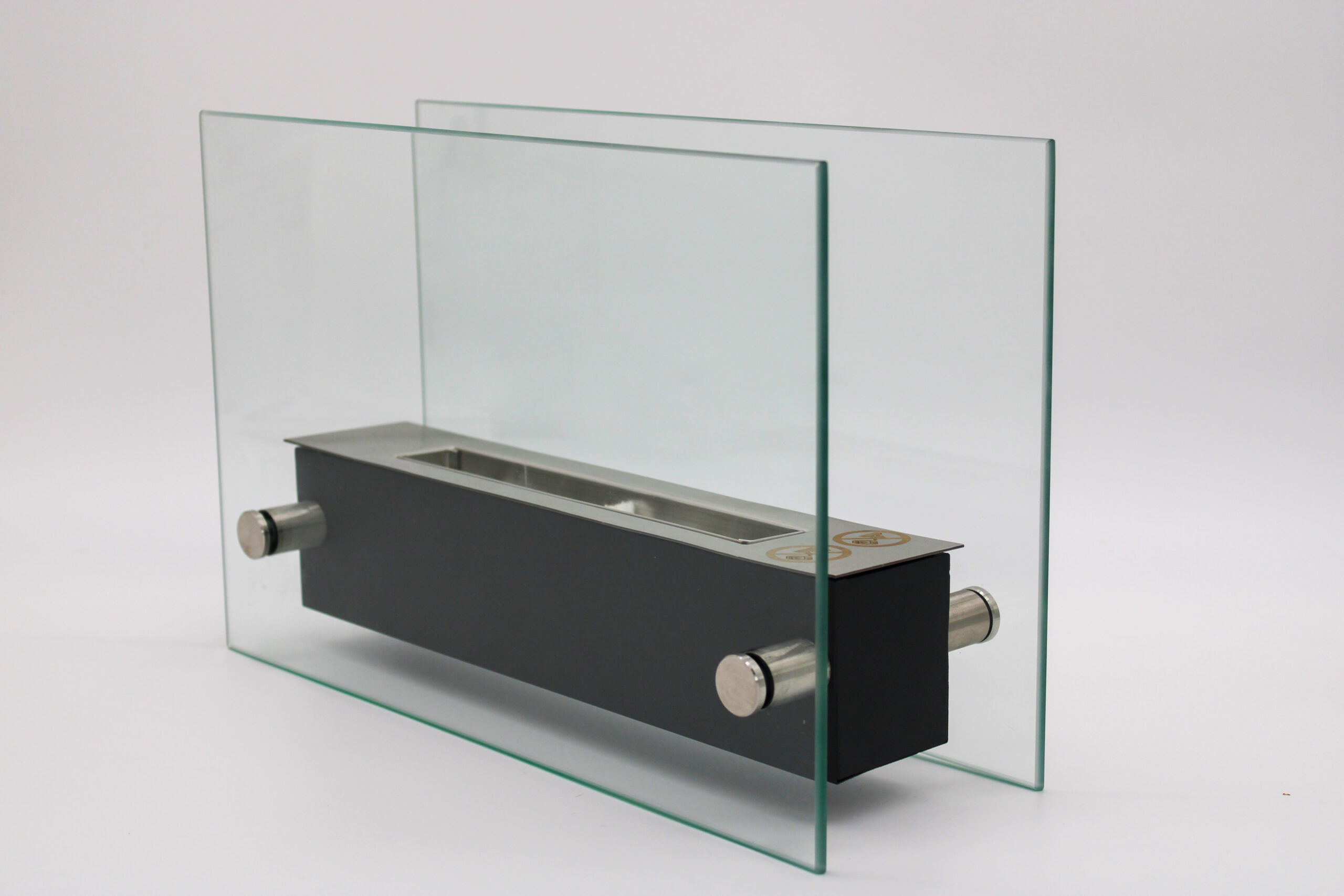 Tabletop Bioethanol Fireplace with Glass Panels, Slim Black