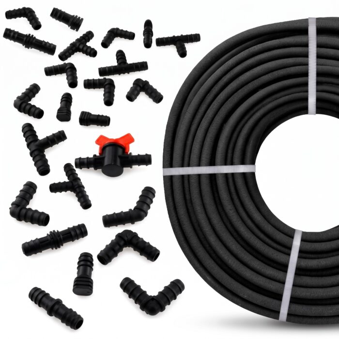 Soaker Hose Kit 100 m with 24 Fittings and Inline Valve