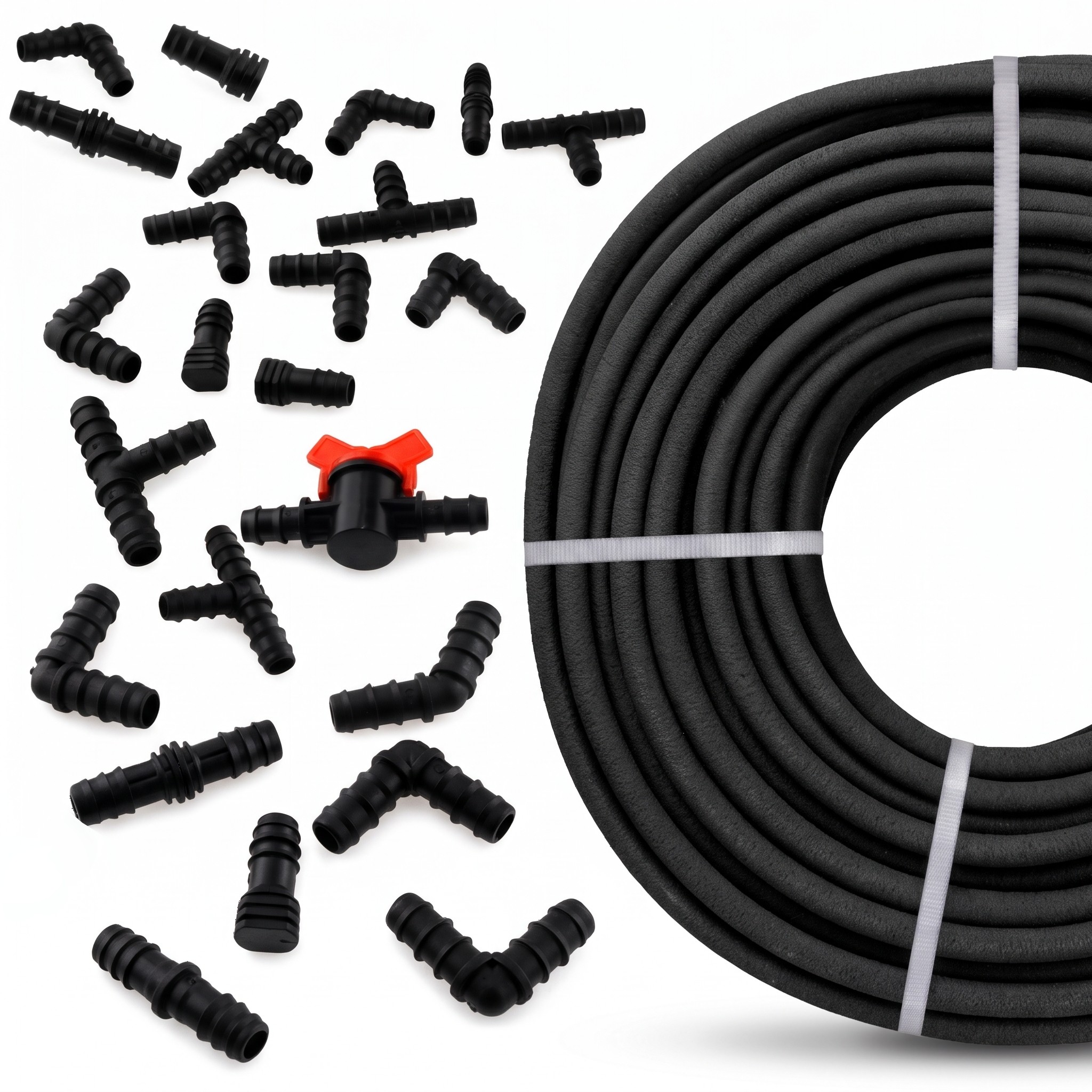 Soaker Hose Kit 100 m with 24 Fittings and Inline Valve
