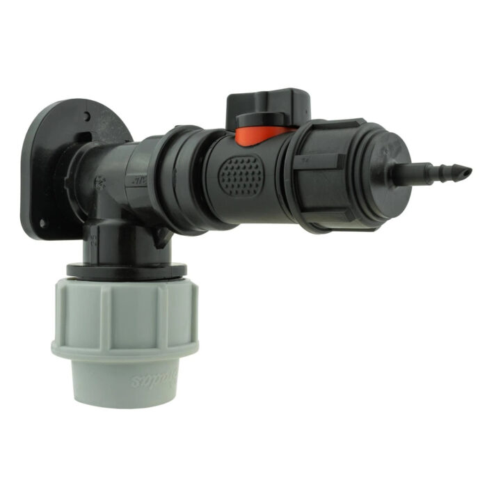 25mm MDPE Wall Flange with Valve to 4mm Micro Irrigation